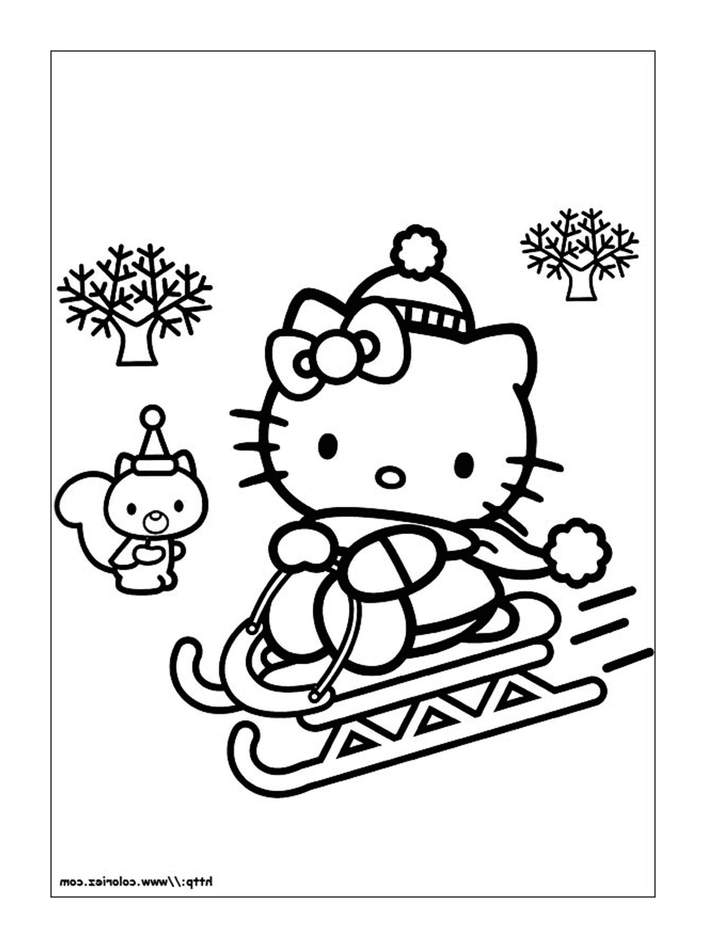  Hello Kitty with a toboggan and a bear 