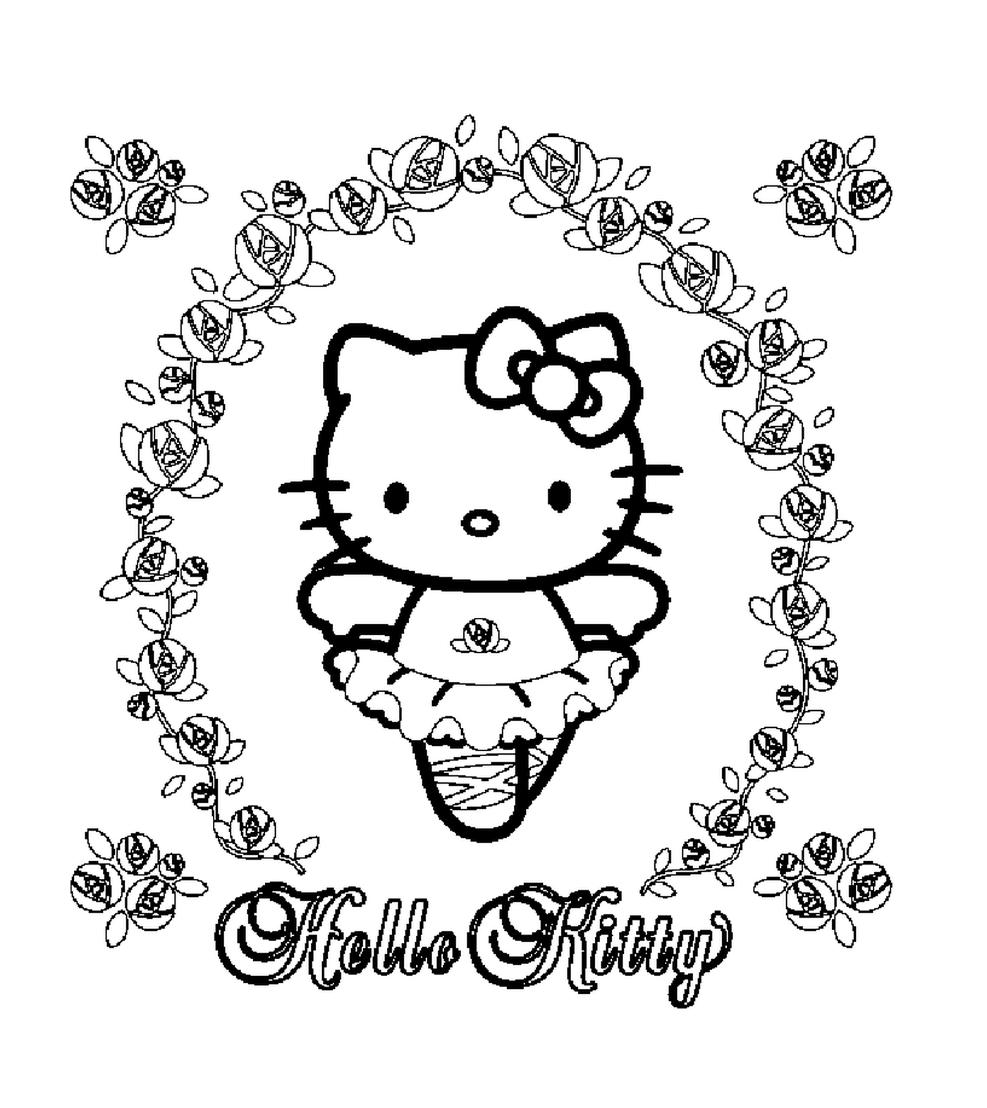  Hello Kitty surrounded by roses 