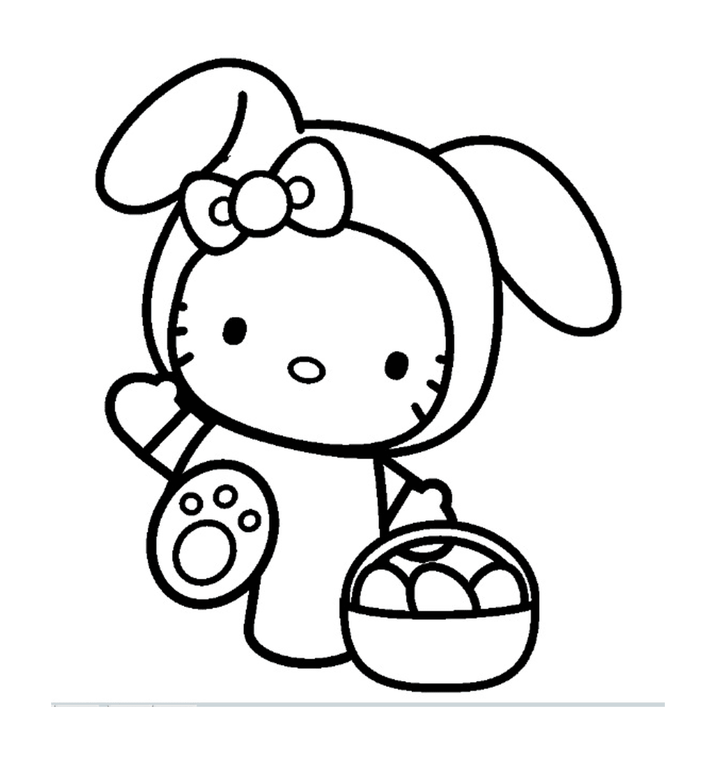  Hola Kitty conejo con una cesta de huevos de Pascua 