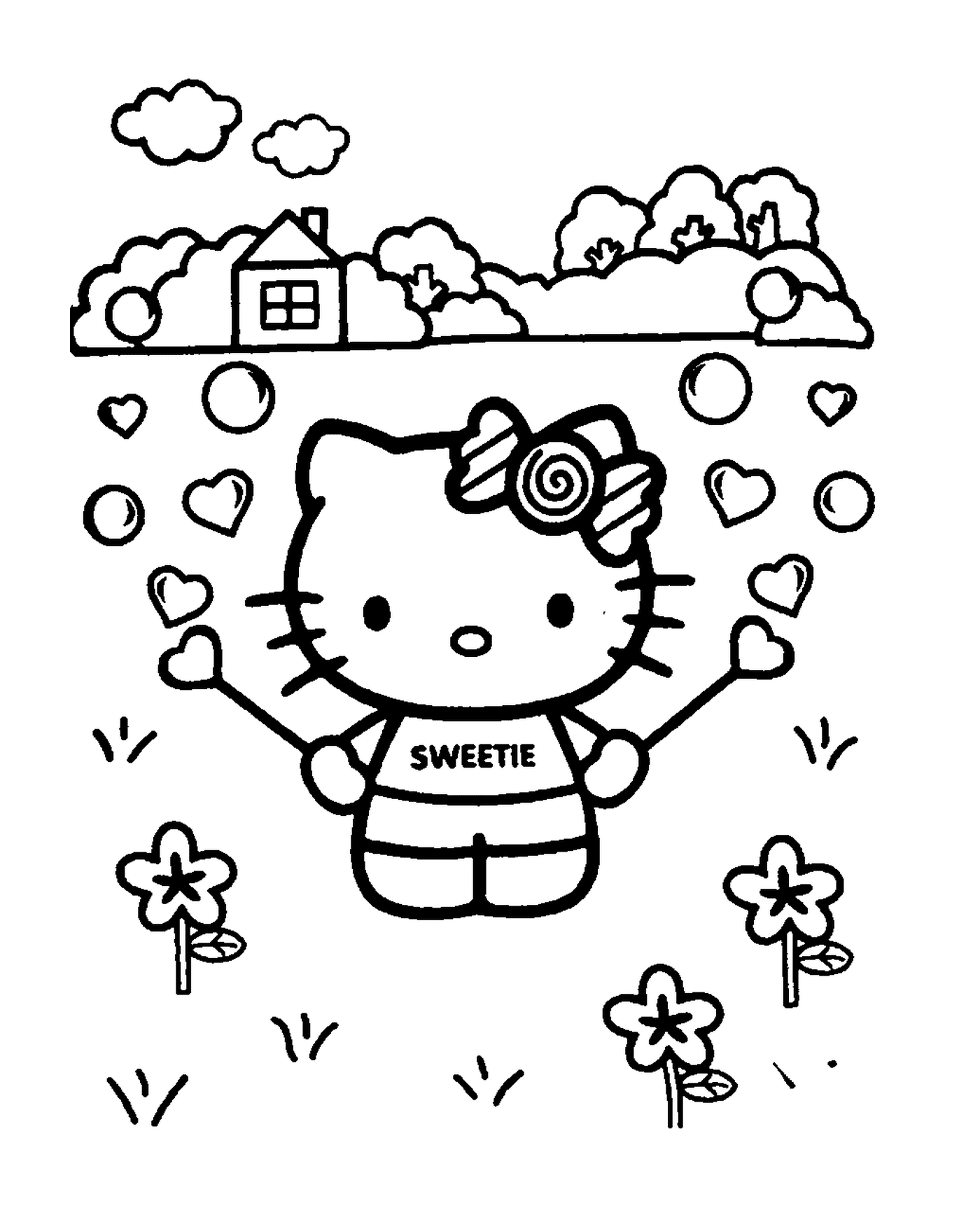  Hallo Kitty mit Blumen 