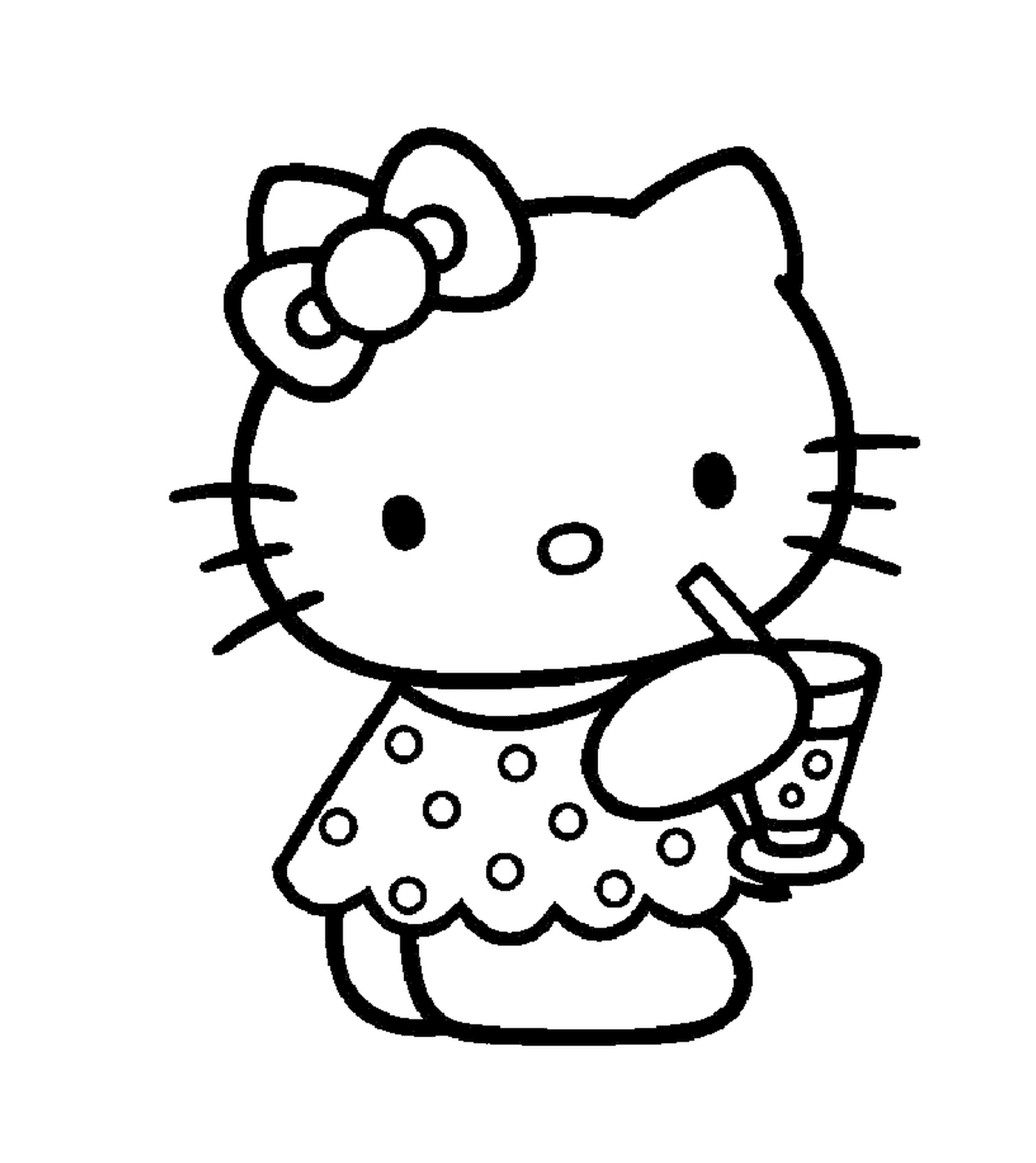  Hello Kitty holding a drink 