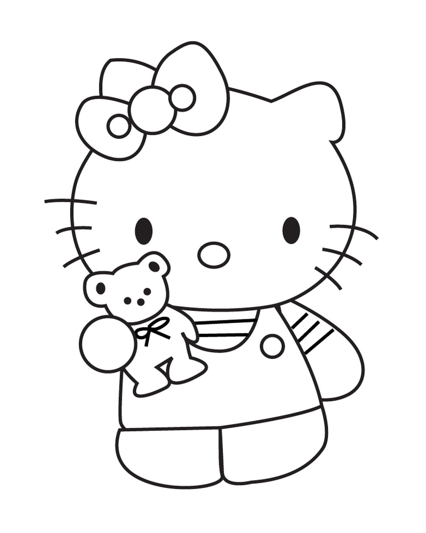  Hallo Kitty hält einen Teddybär 