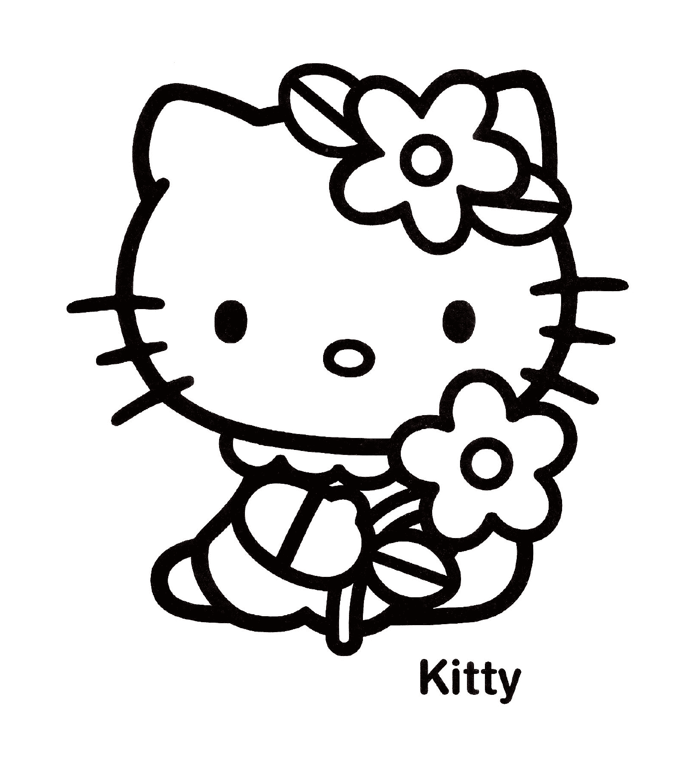  Hola Kitty sosteniendo una flor 