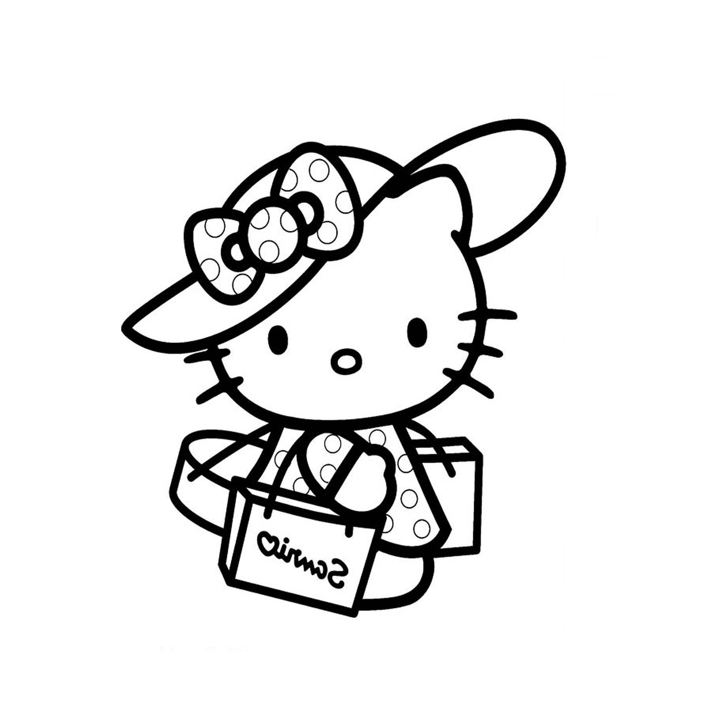  Hello Kitty on holiday with a hat and a bag 