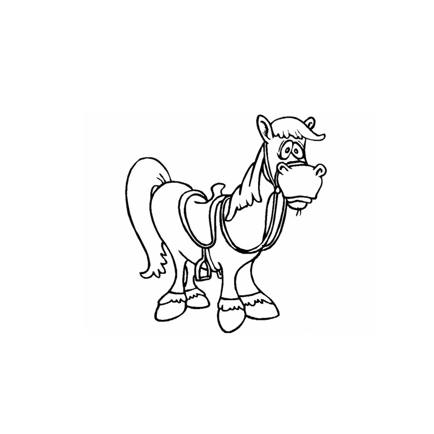  Cartoon Pferd mit einem Geschirr um den Hals 