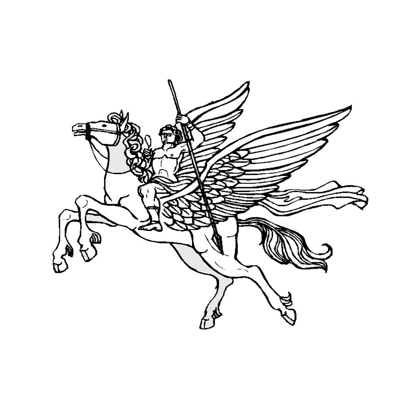  Mann reitet auf einem geflügelten Pferd 