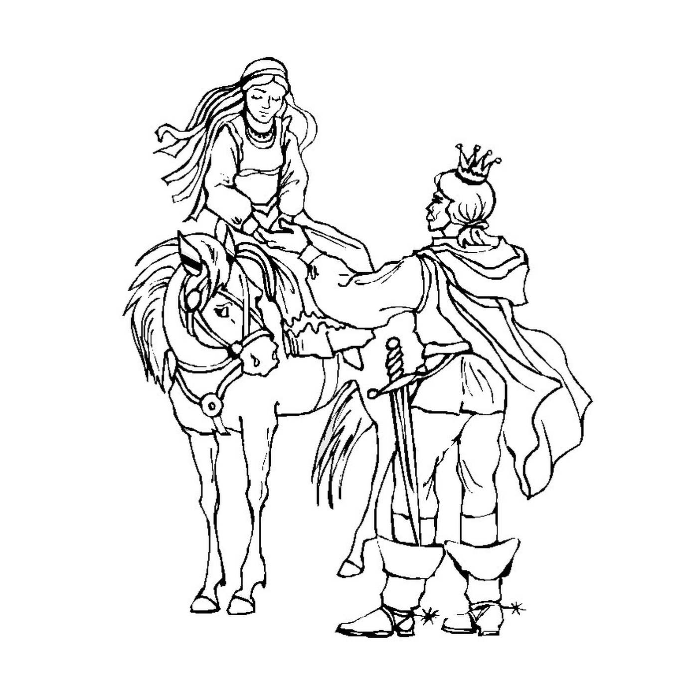  Königliches Paar reitet stolz auf einem Pferd 