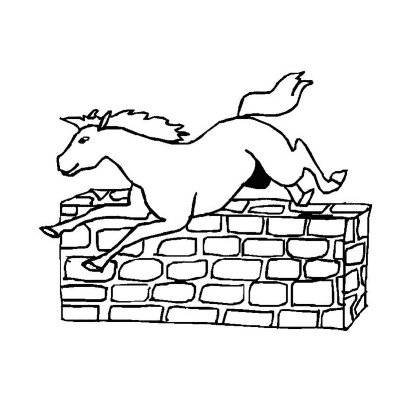  Bold jumping horse over a wall 