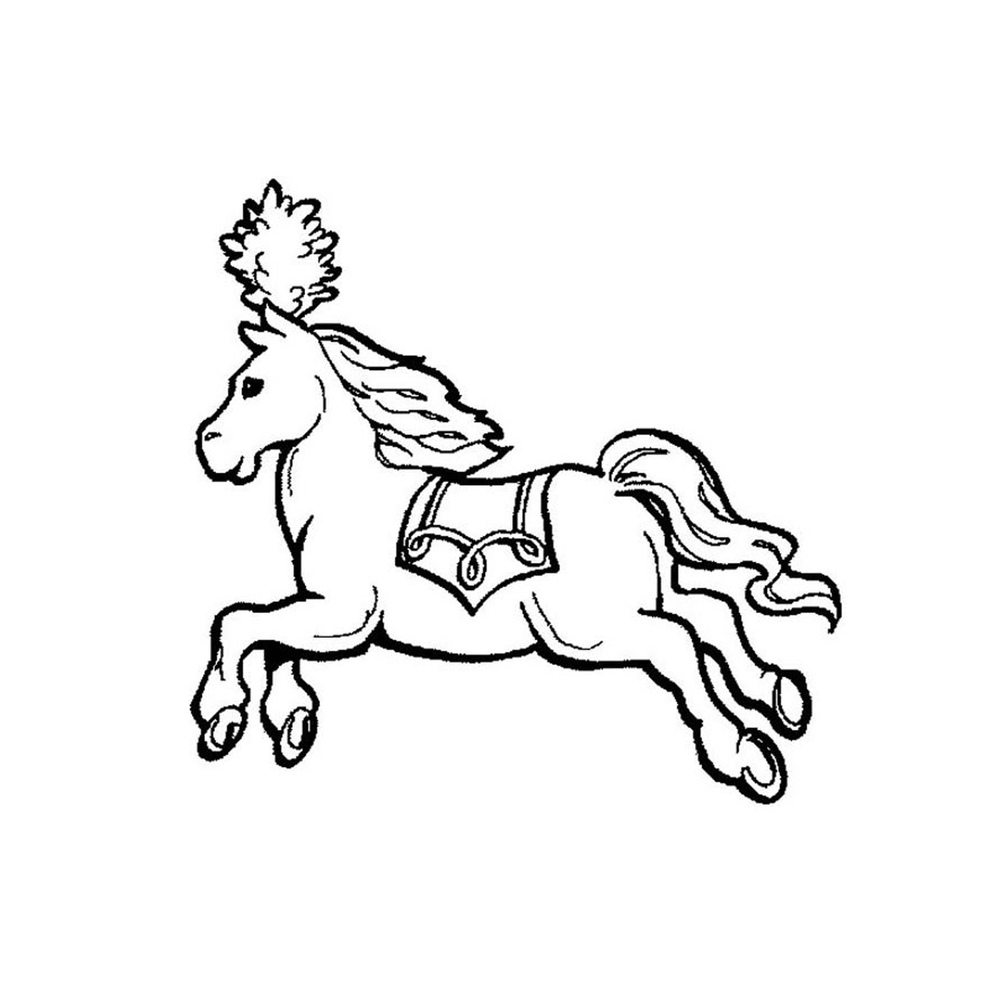  Un caballo con un arnés en la espalda 