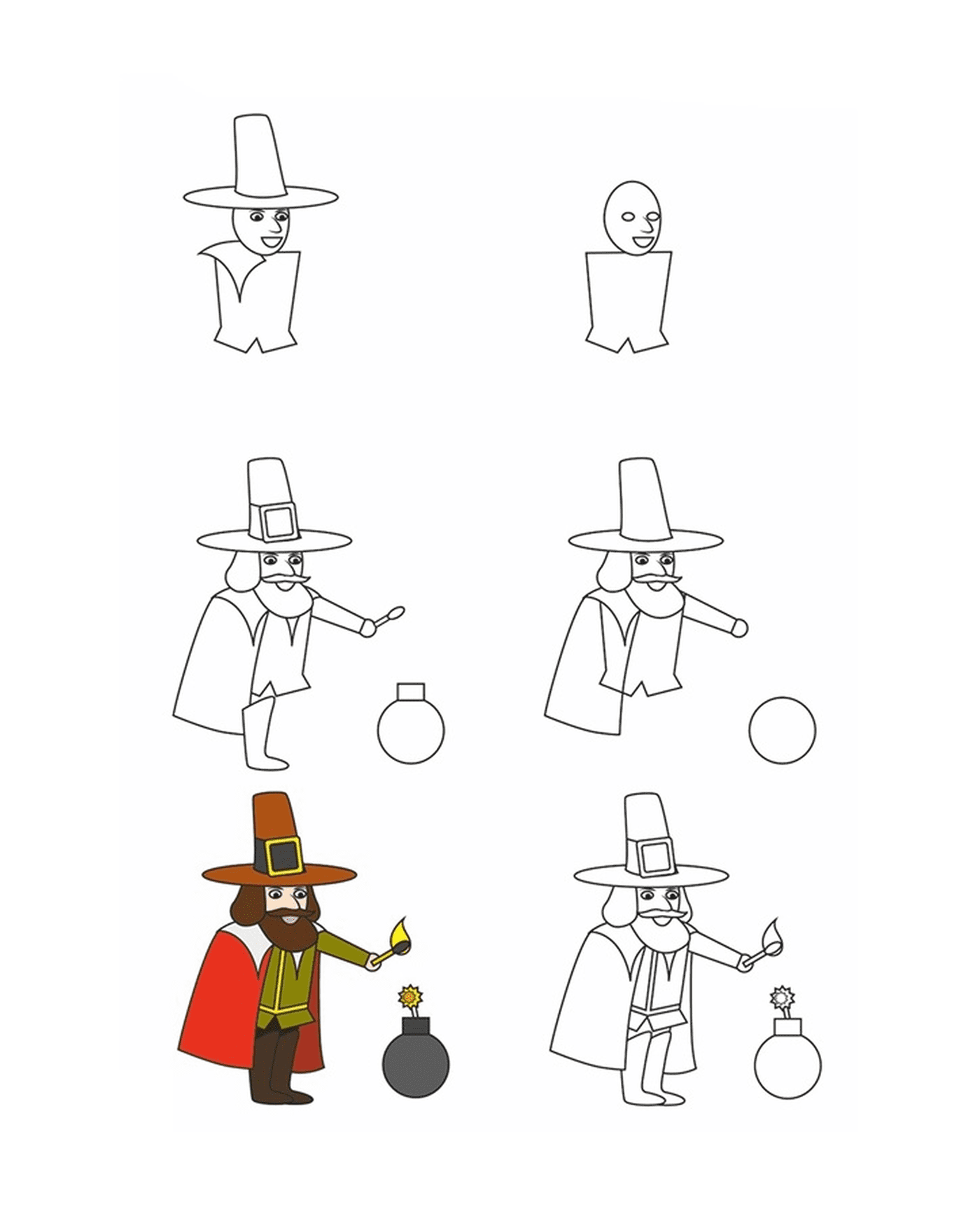  How to draw Guy Fawkes 