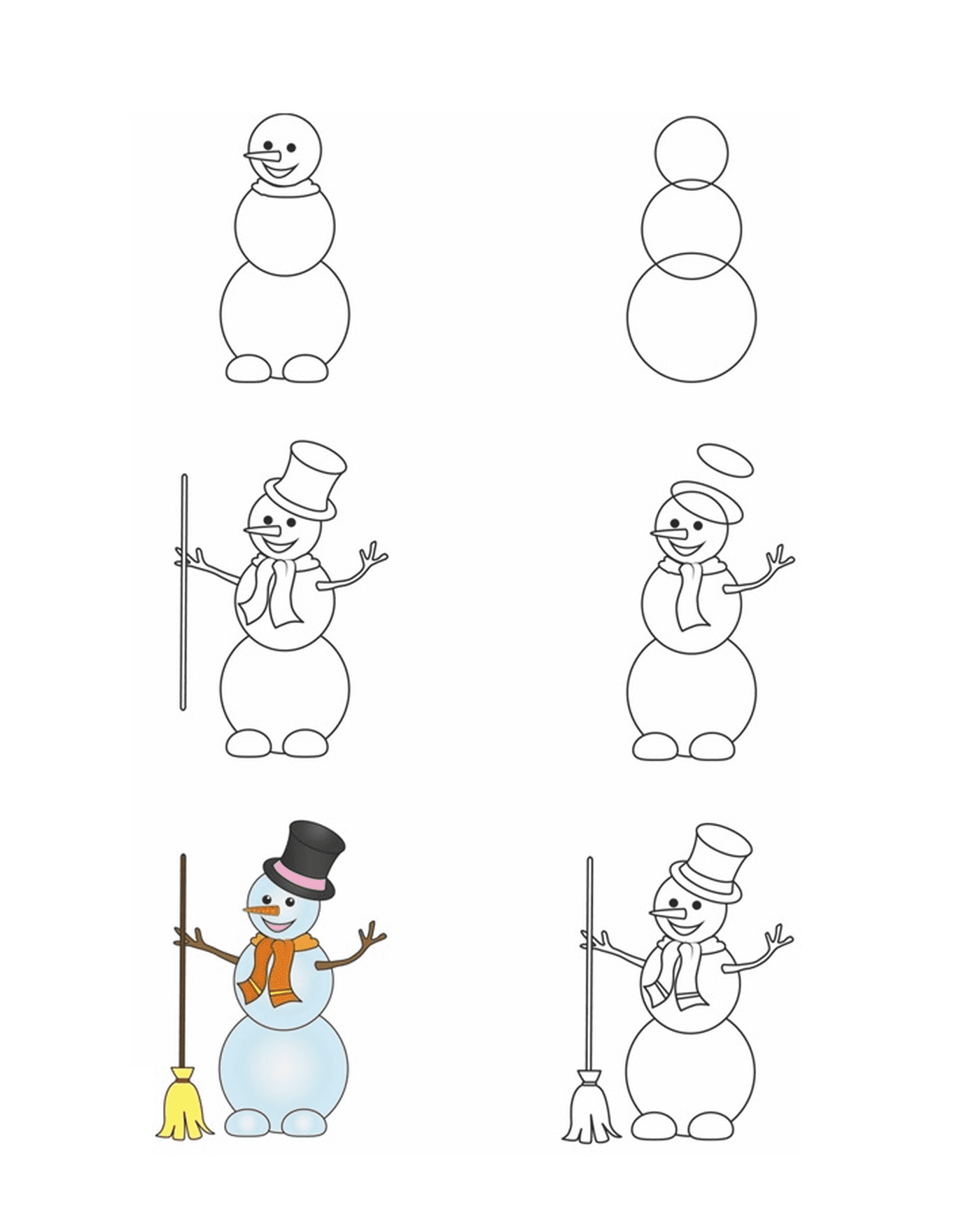  Как рисовать снеговика шаг за шагом 