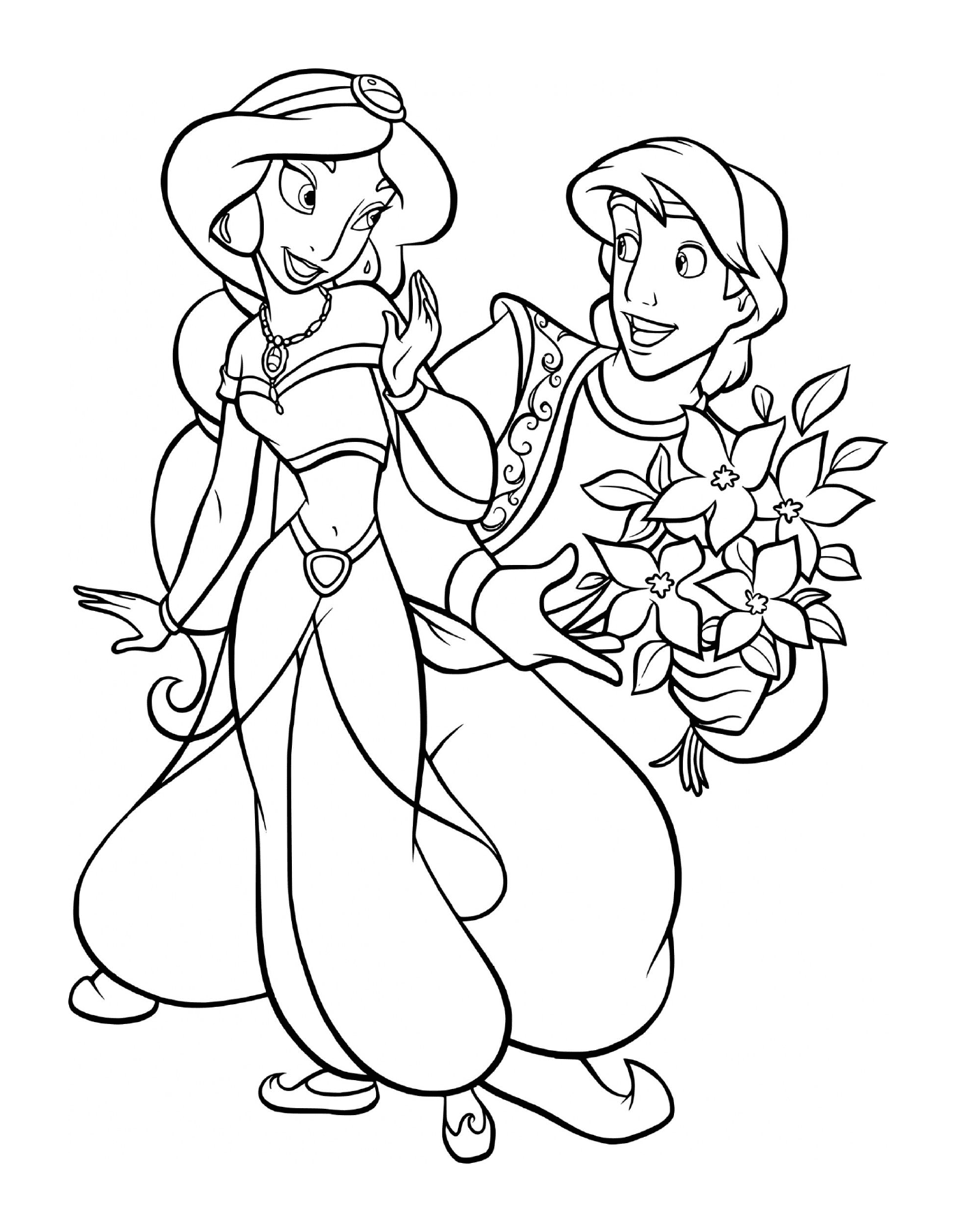  Aladdin ofreciendo flores rosadas a la princesa Jasmine 