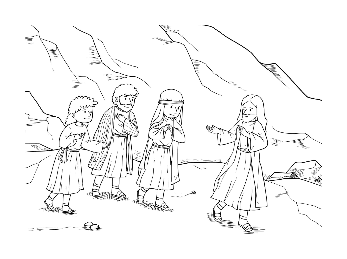  Gruppe von Menschen vor einem Berg 