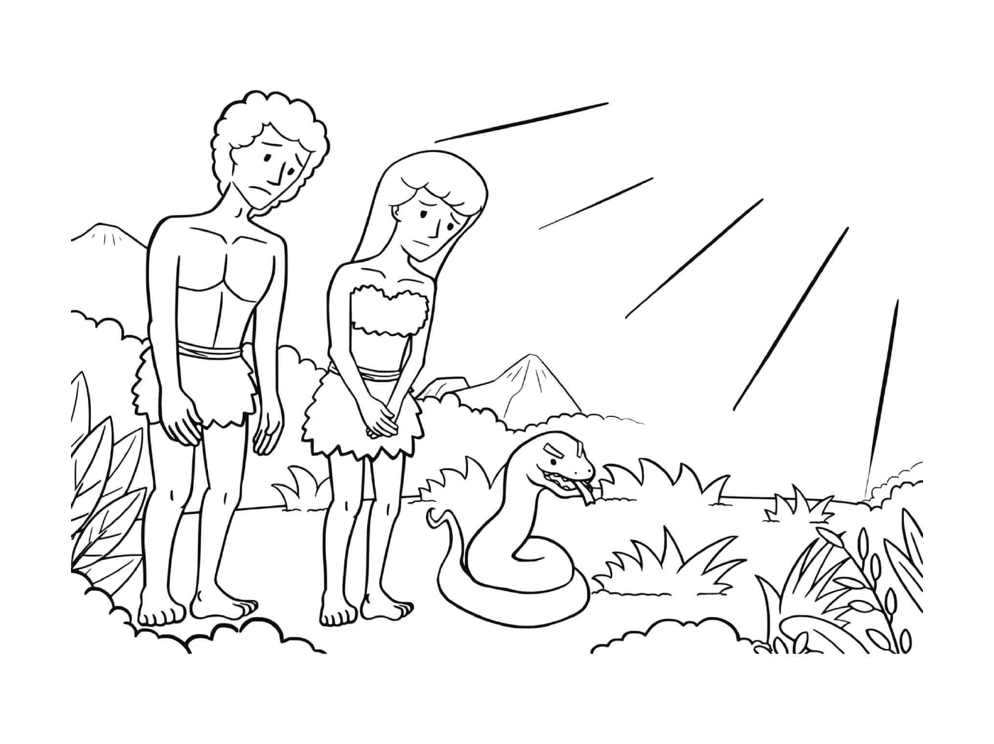  Hombre y mujer de pie junto a una serpiente 