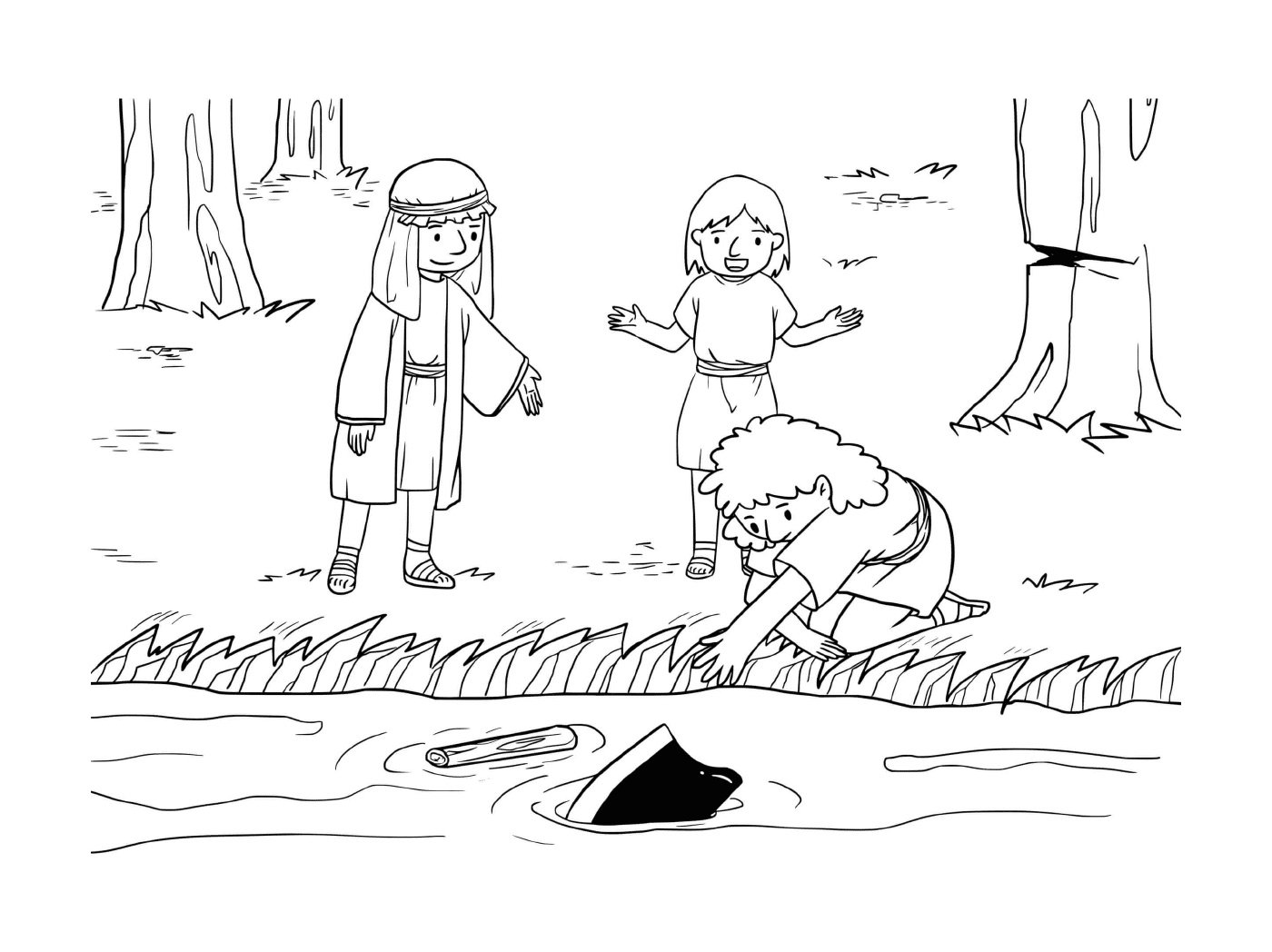  Мальчик и девочка играют в пруду 