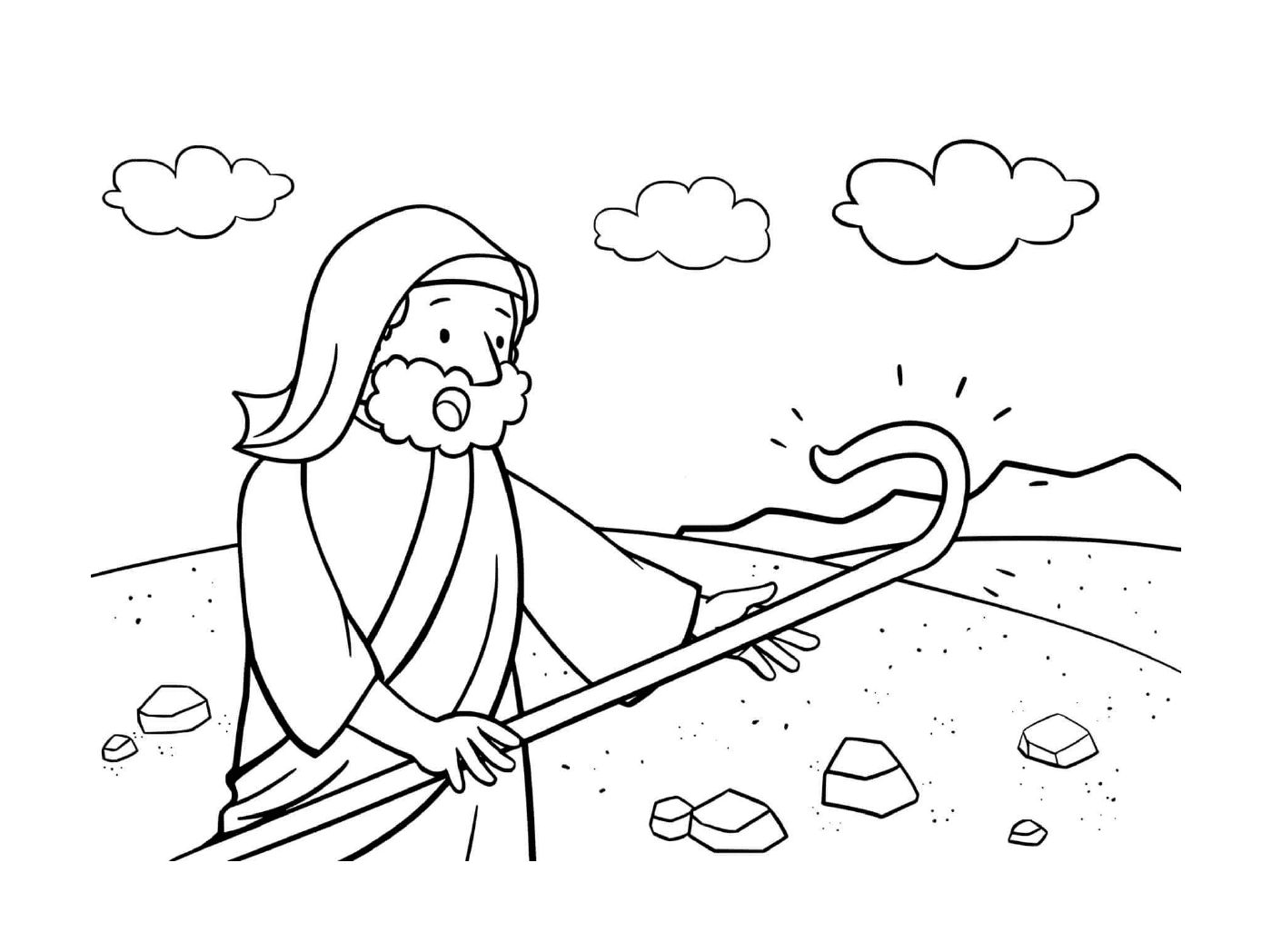  Doubt of Moses, man holding a stick 