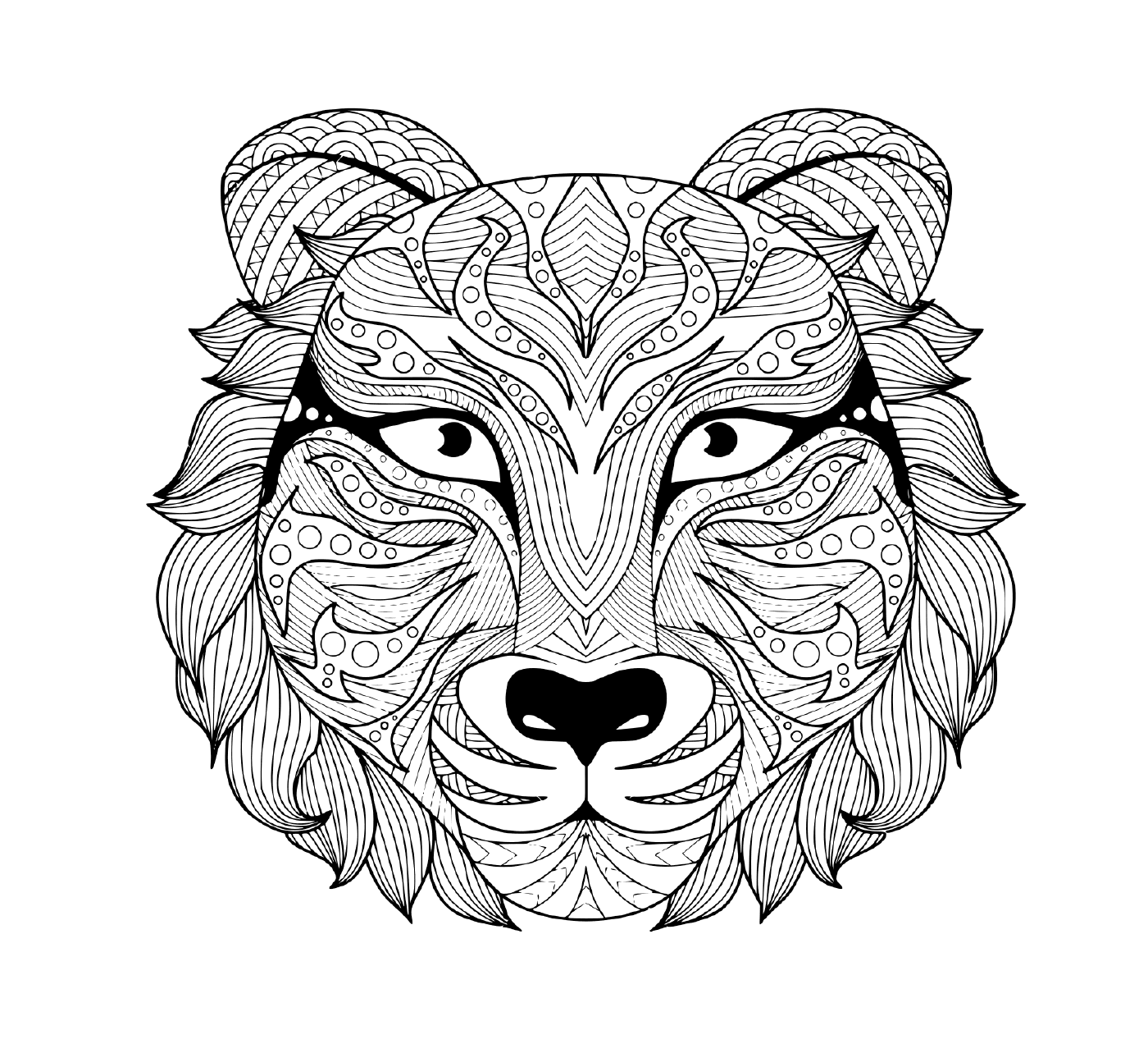  una rappresentazione tatuata di una testa di tigre adulta con occhi colorati 