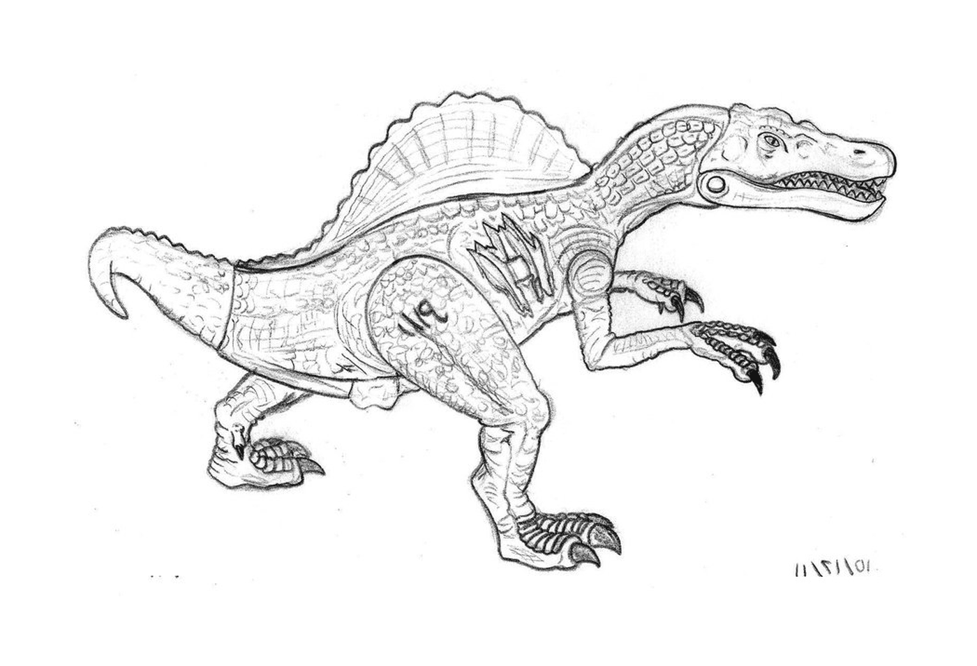  Spinosaurus from Jurassic Park, black and white 