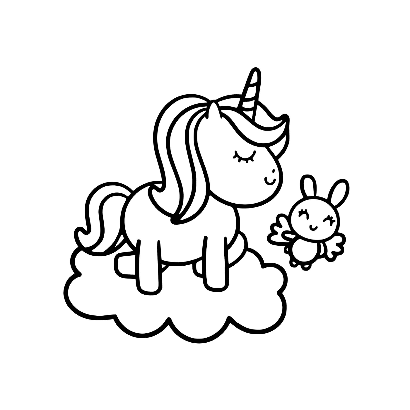  Einhorn kawaii und ihr Baby auf einer Wolke 