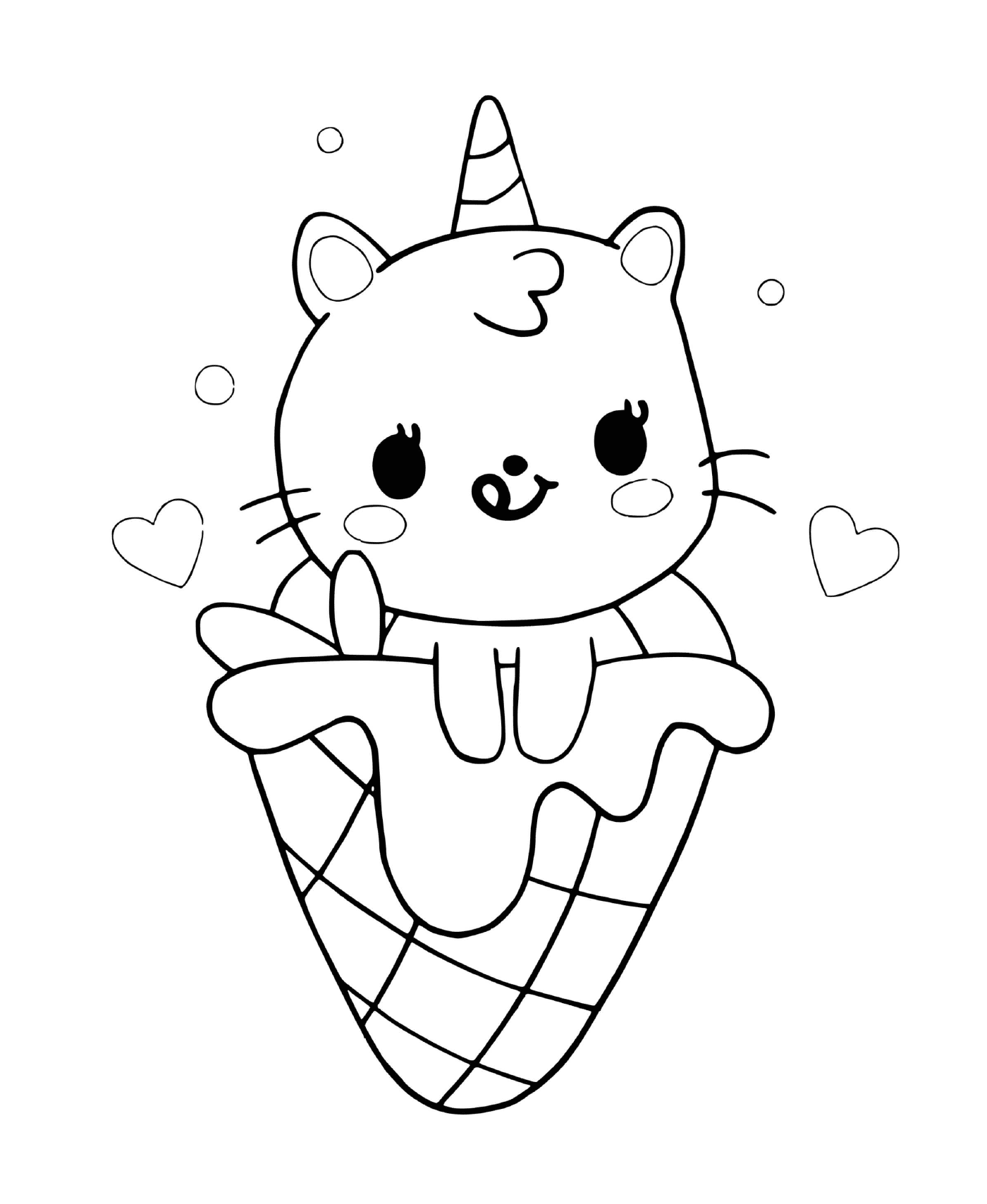  niedlich Einhorn Katze Meerjungfrau mit Eis 
