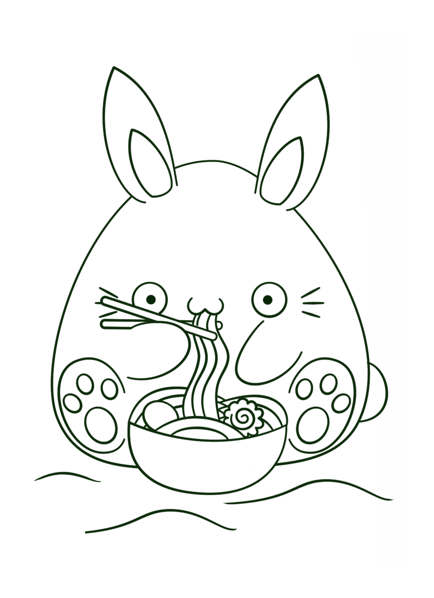  Милый кролик ест лапшу 