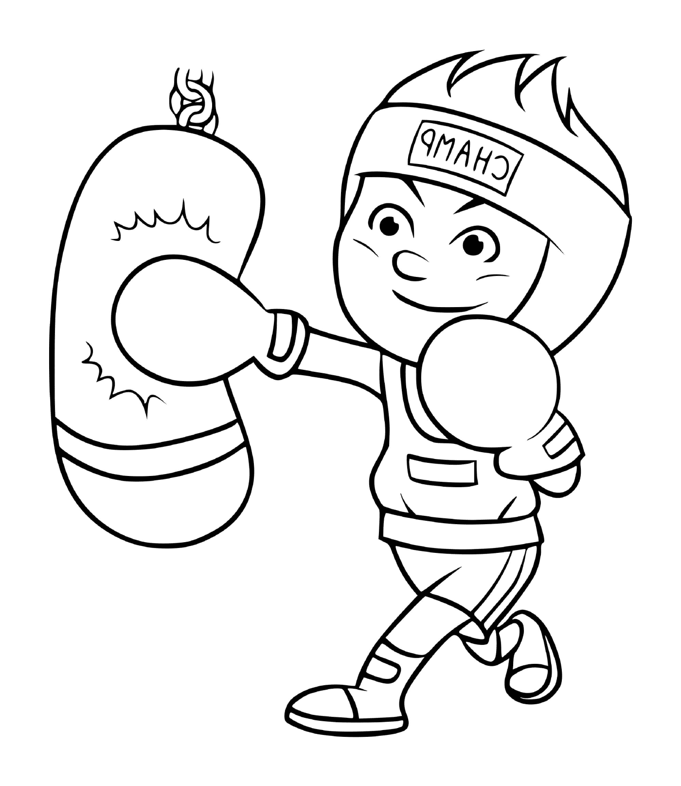  Ein junger Junge trainiert, um Boxmeister zu werden 