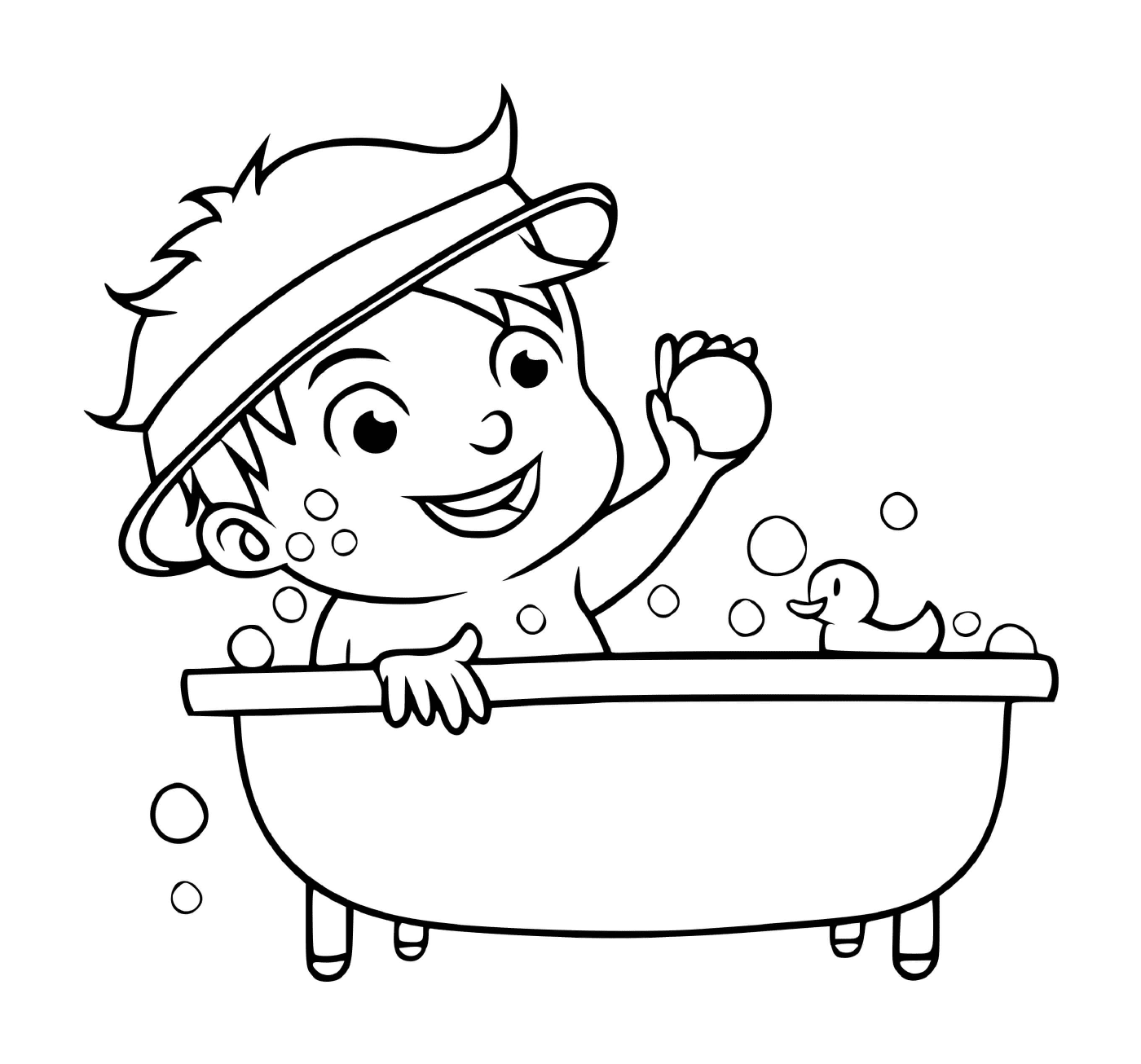  Un niño toma un baño para mantenerse limpio 