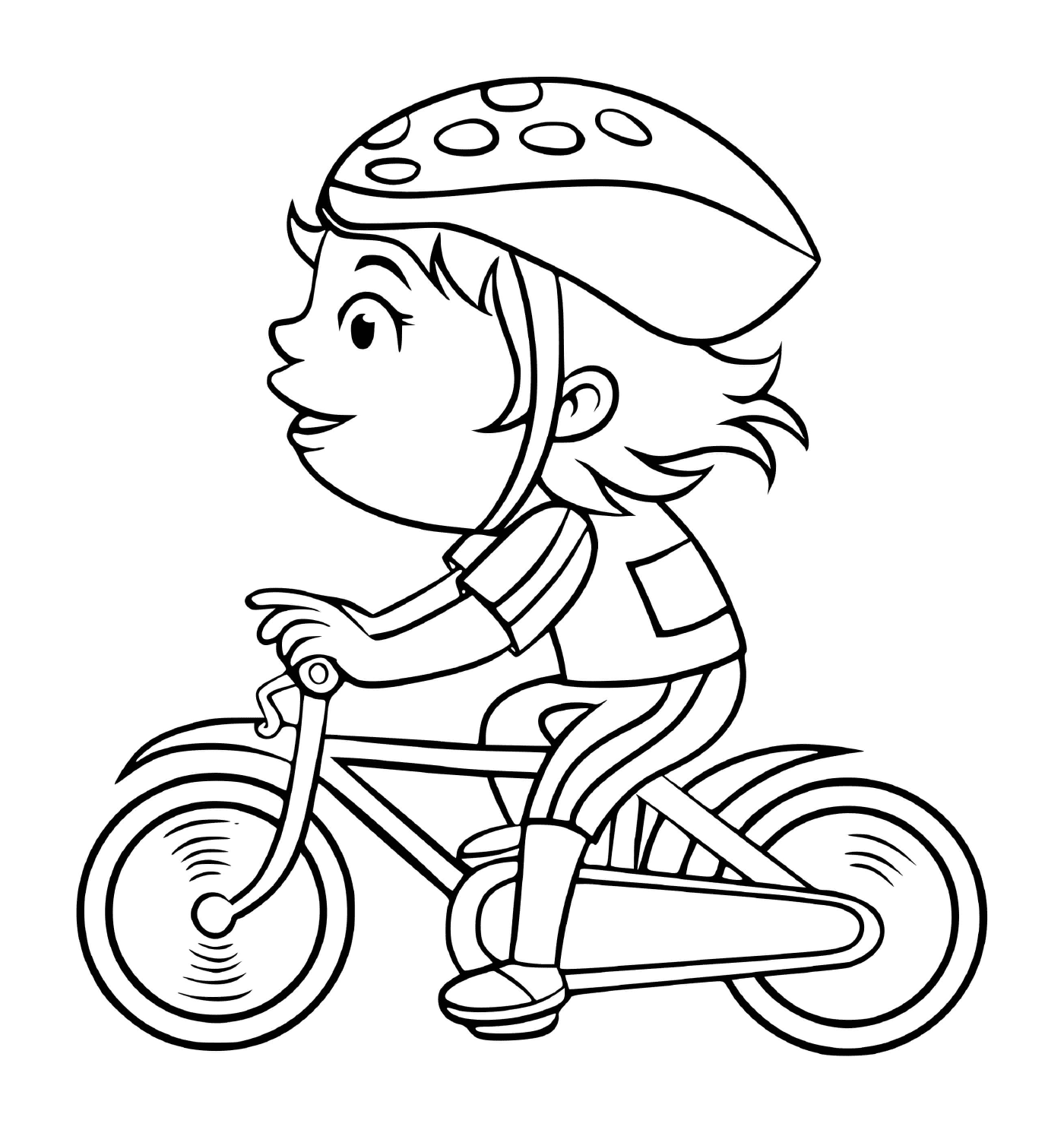  A girl pedals fast on her bike 
