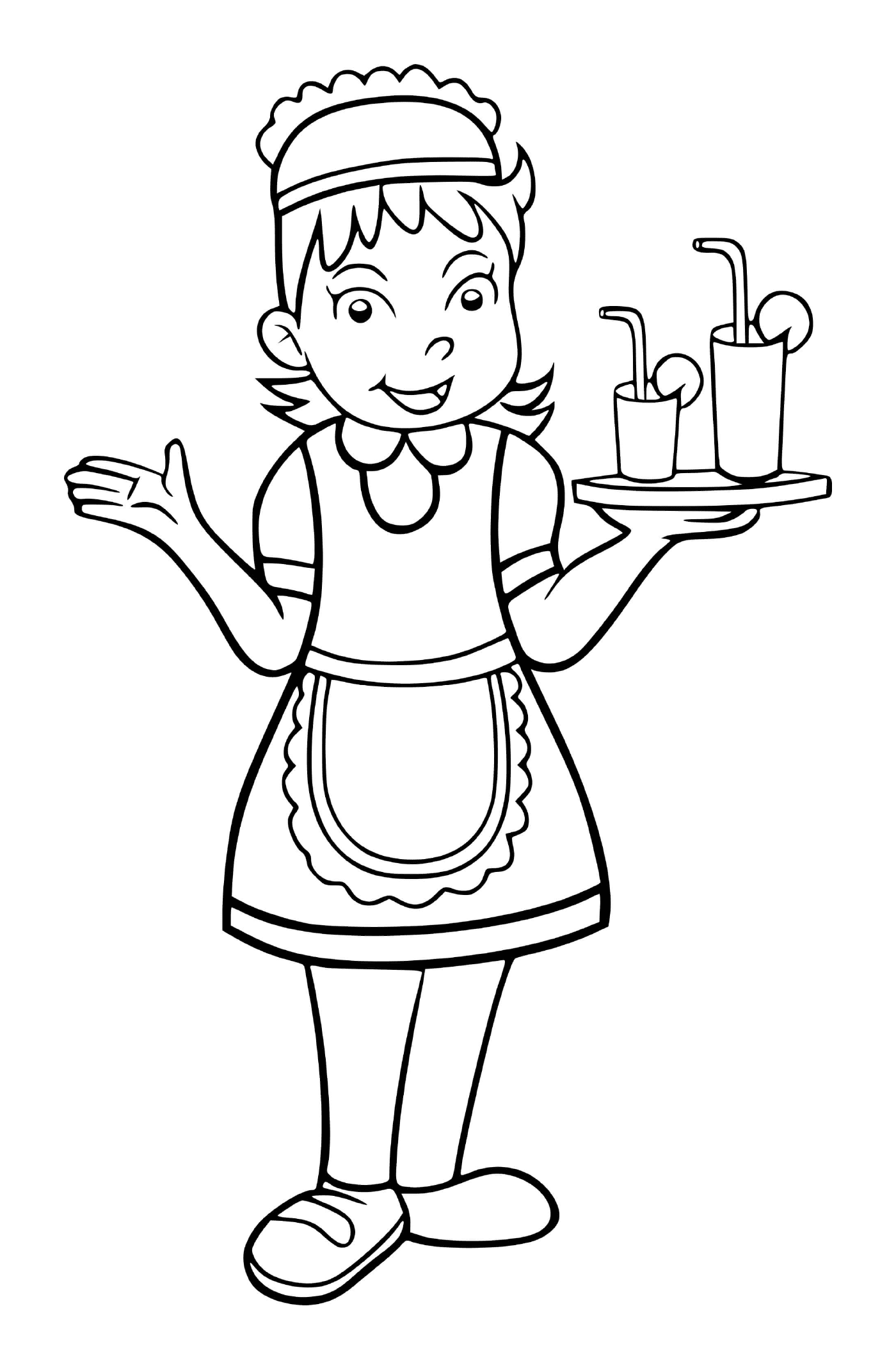 Ein Mädchen verkleidet sich als Kellnerin in einem großen Restaurant 