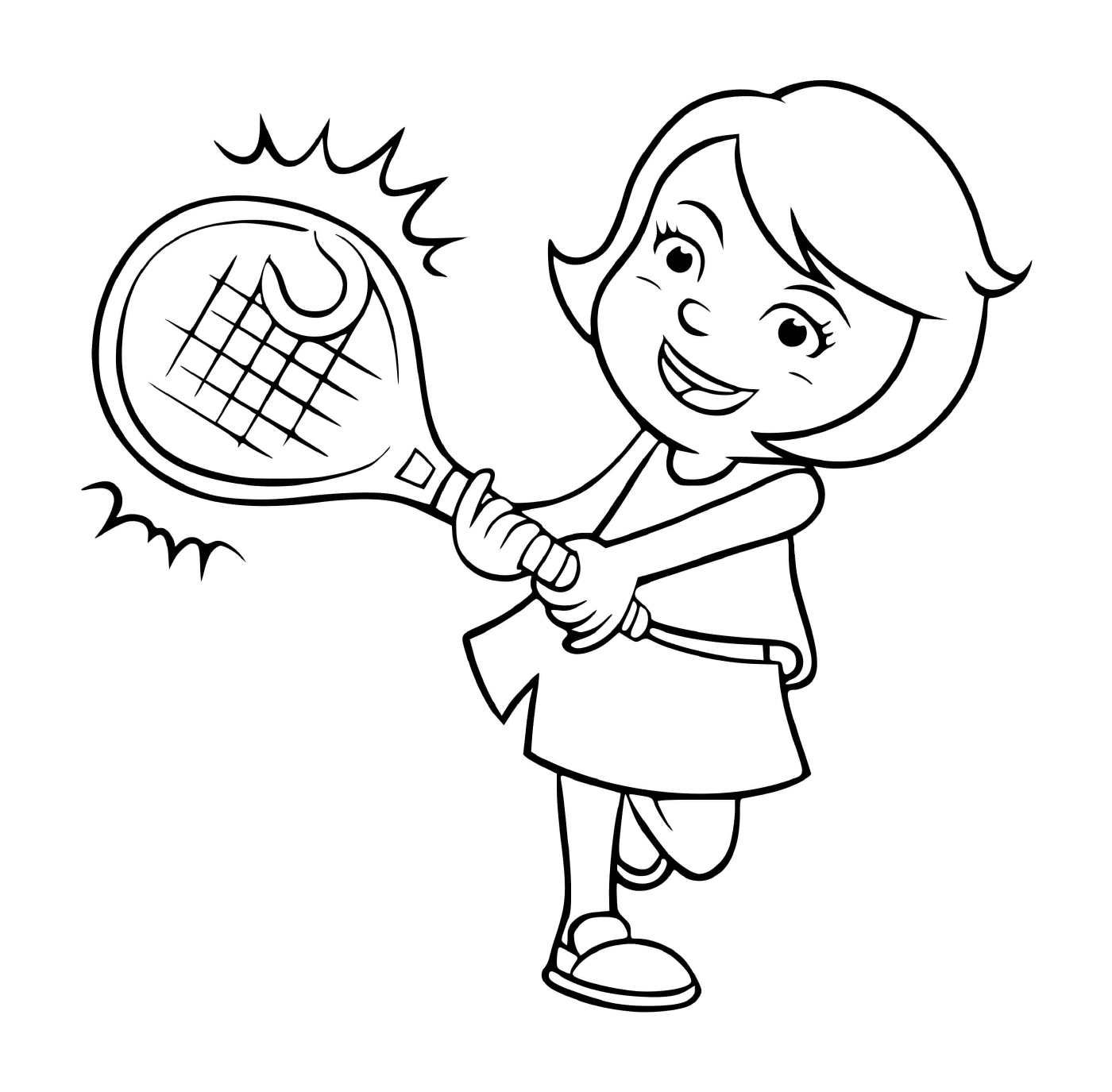  Девочка играет в теннис с страстью 