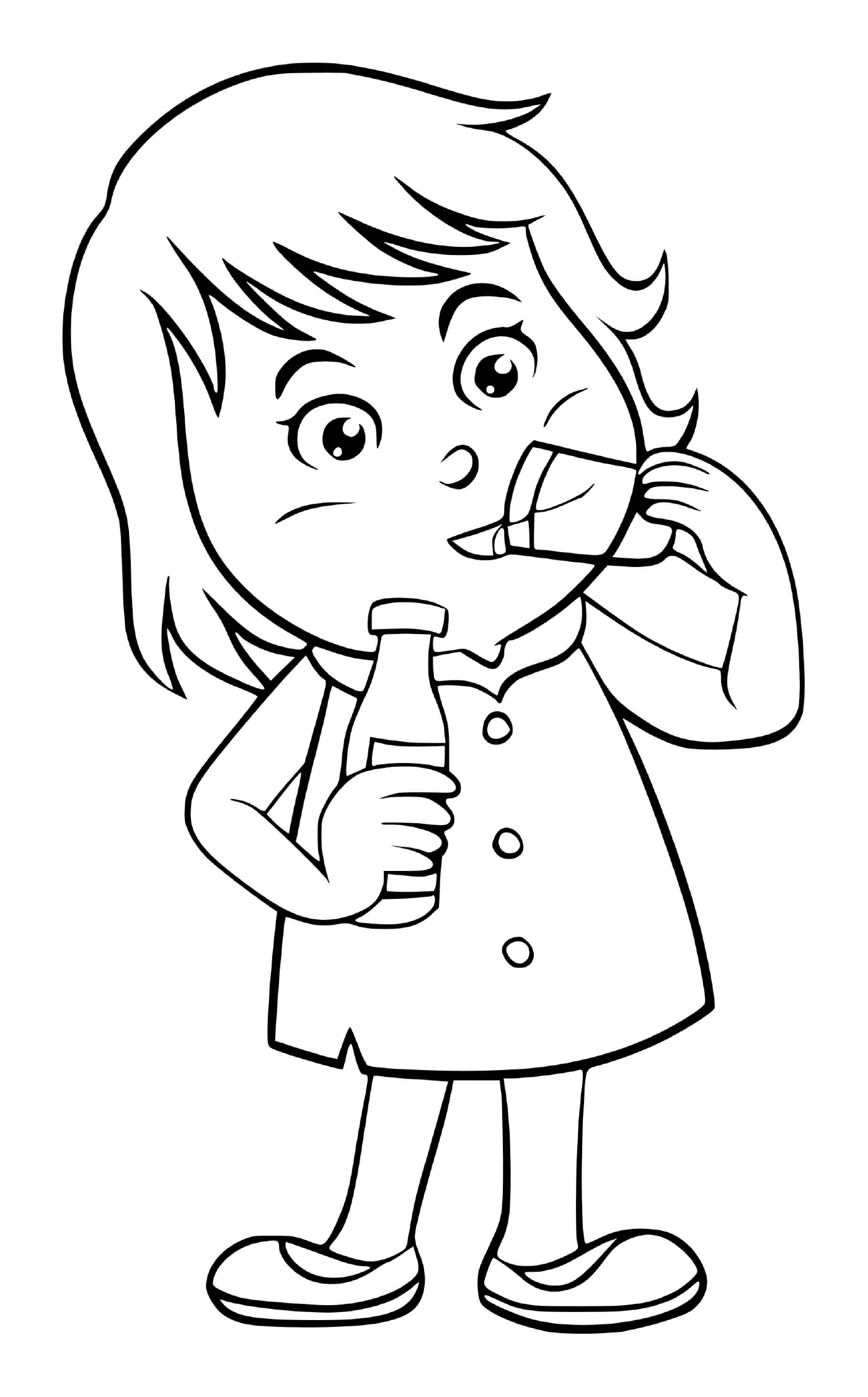  Un niño bebe agua con sed 