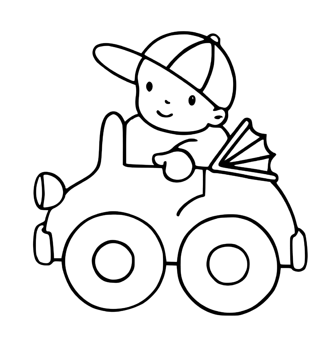  Ein Auto mit einem Kind, das für den Kindergarten fährt 