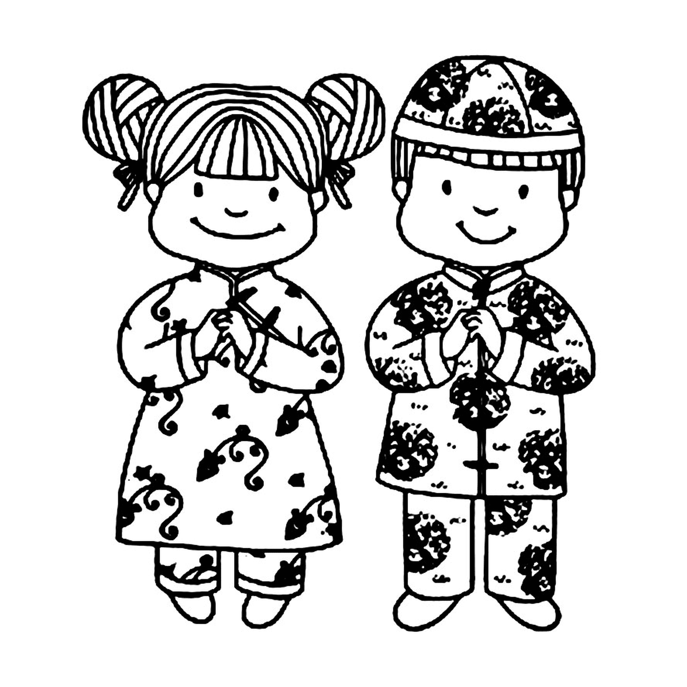  Due bambini cinesi, un ragazzo e una ragazza 