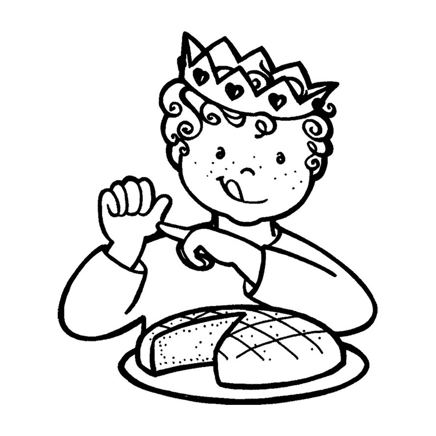  Un niño celebra la epifanía con un pastel de reyes 