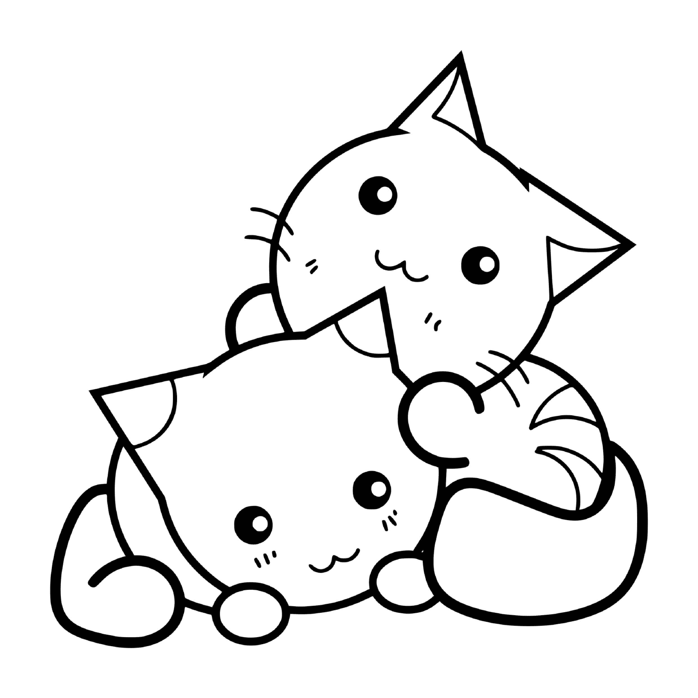  Eine niedliche Katze und Kätzchen, die sich gegenseitig umarmen 