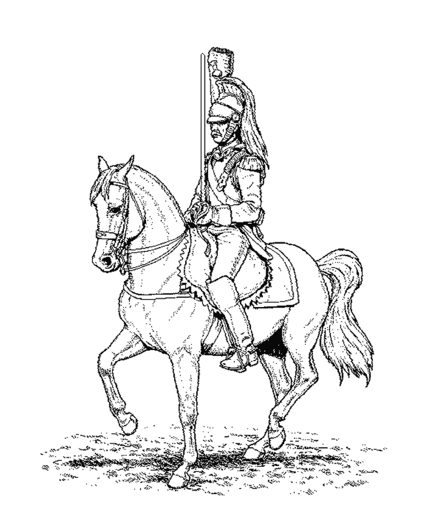  Una persona che cavalca un cavallo antico 