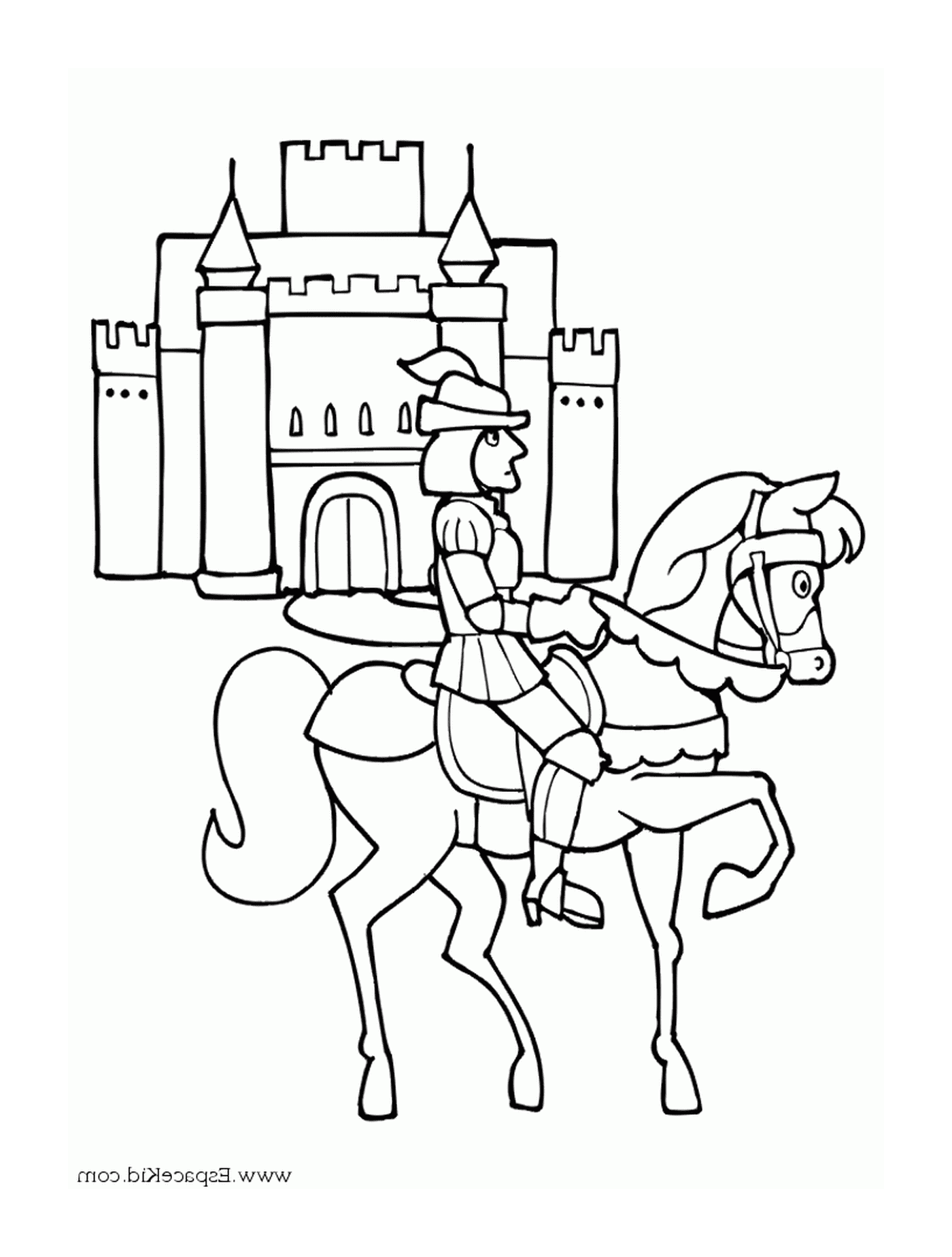  Un uomo a cavallo davanti a un castello 