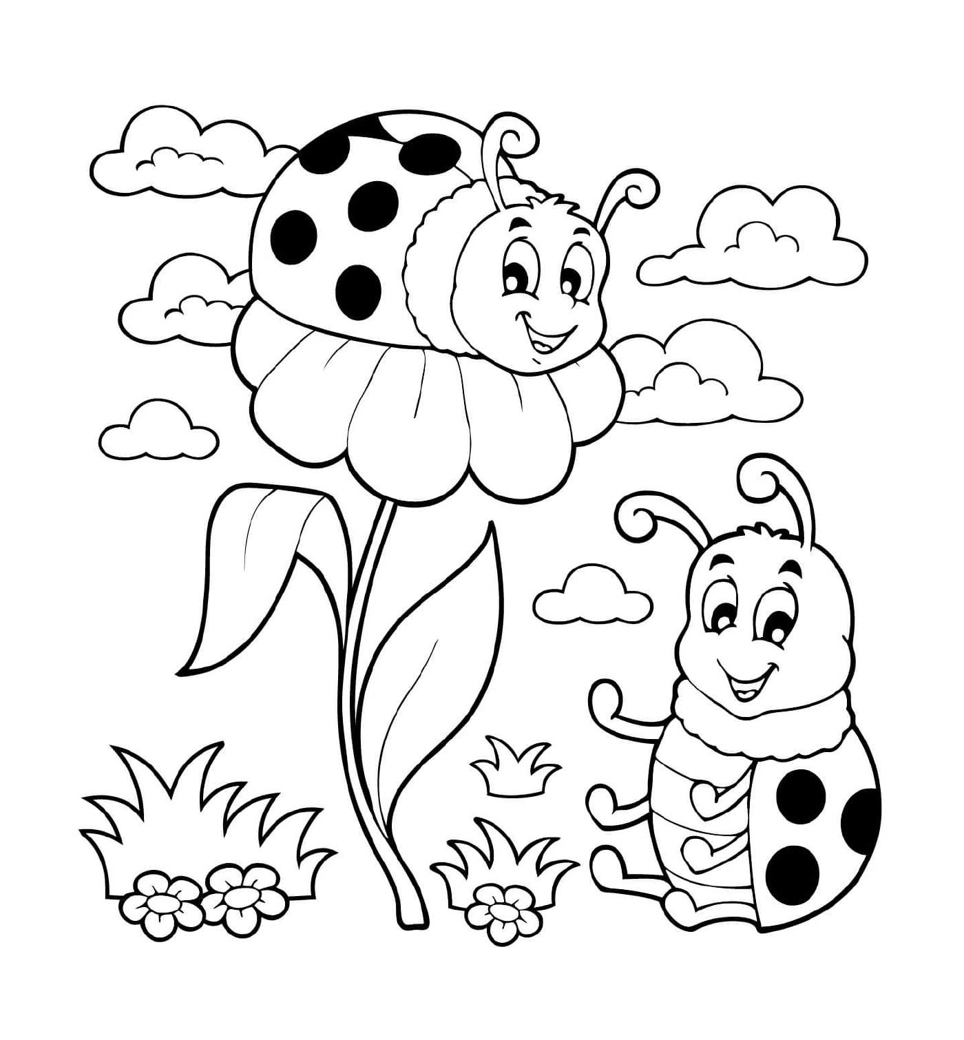  Marienkäfer mit Blumen, leicht zu zeichnen 