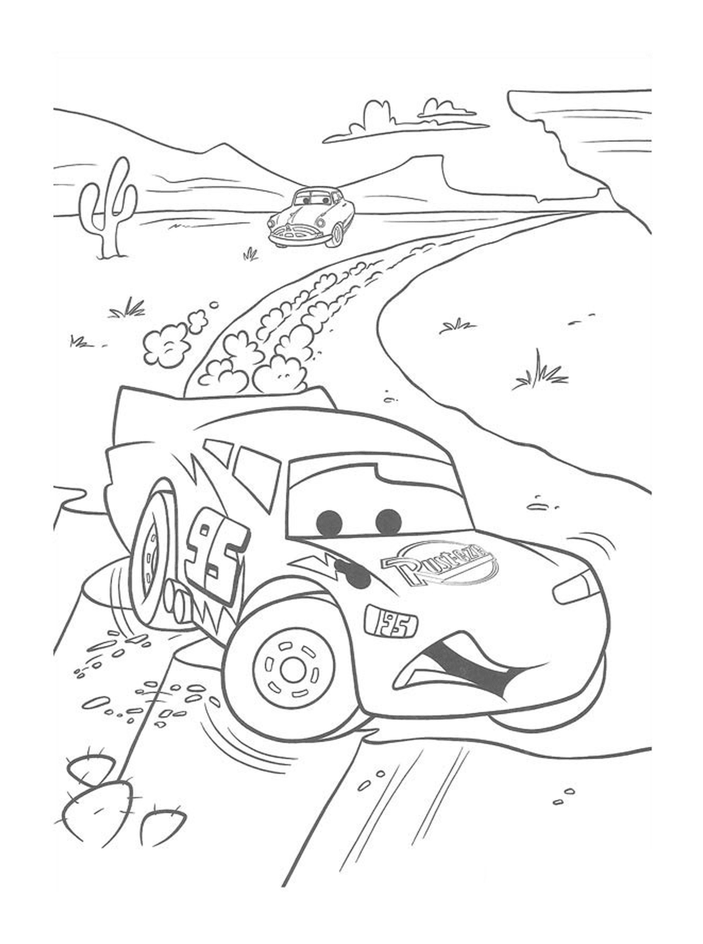  McQueen Flash in der Nähe einer Klippe mit Autos 