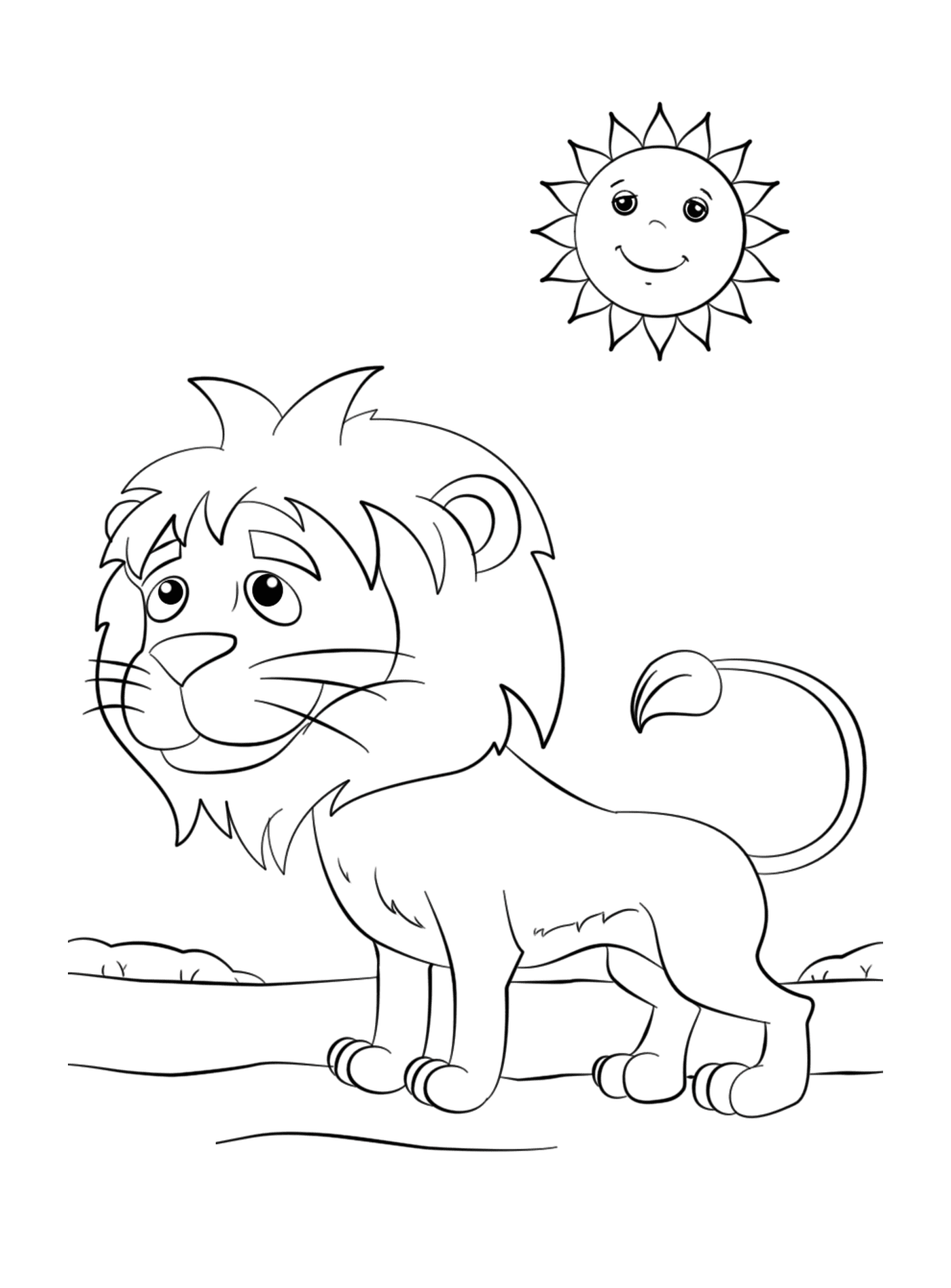  león en dibujos animados con el sol 