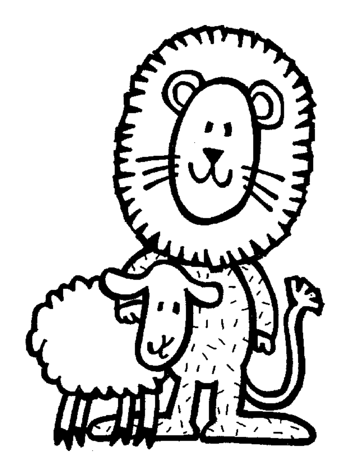 Lion with lamb, peaceful 