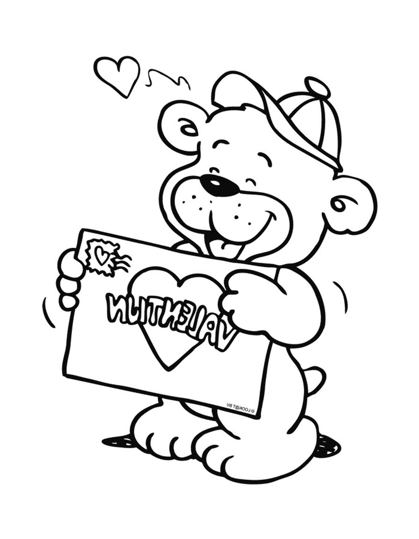  A teddy bear holding a Valentine's Day card 