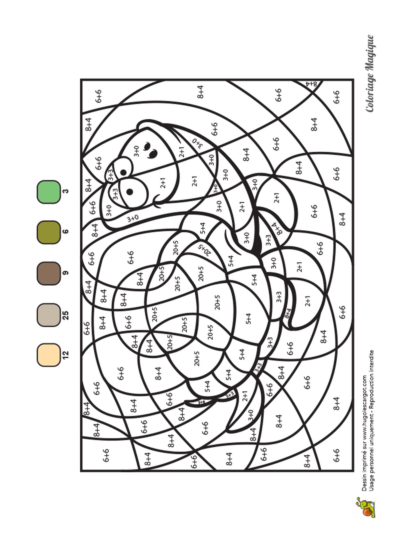  One animal in coloring by number 