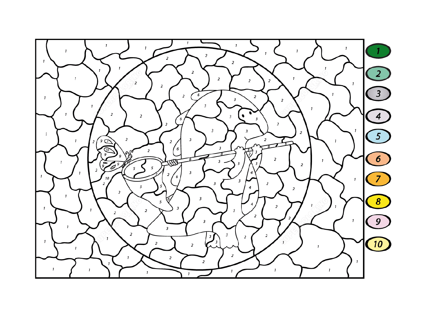  Ein Karikaturdrache mit einem Schmetterlingsnetz 