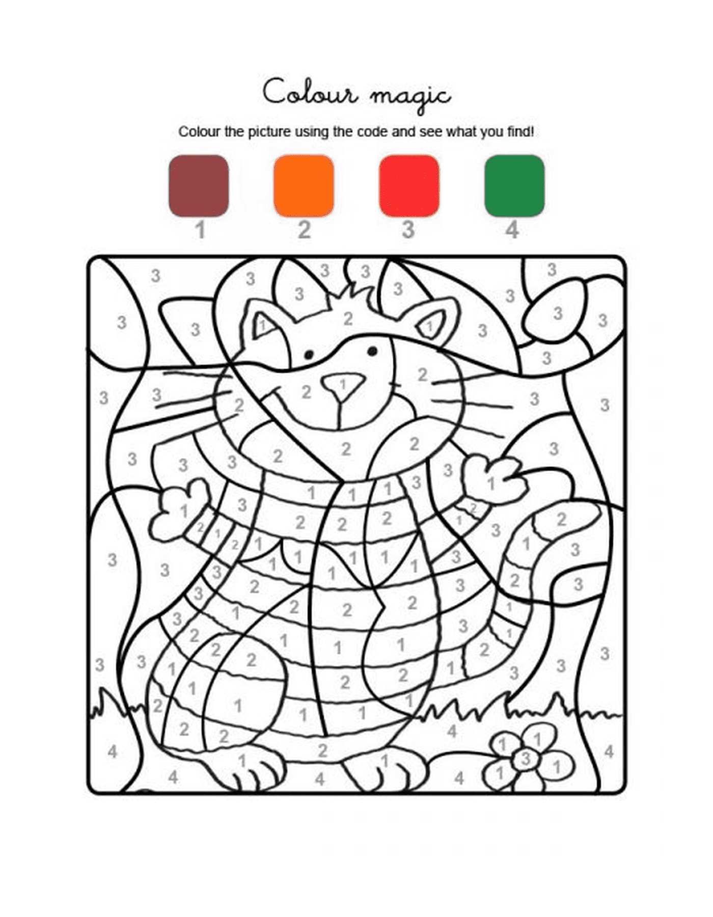  A magic coloring sheet of a cat in the grass 