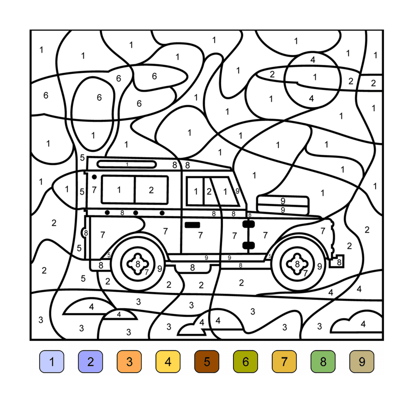  One truck in coloring by number 