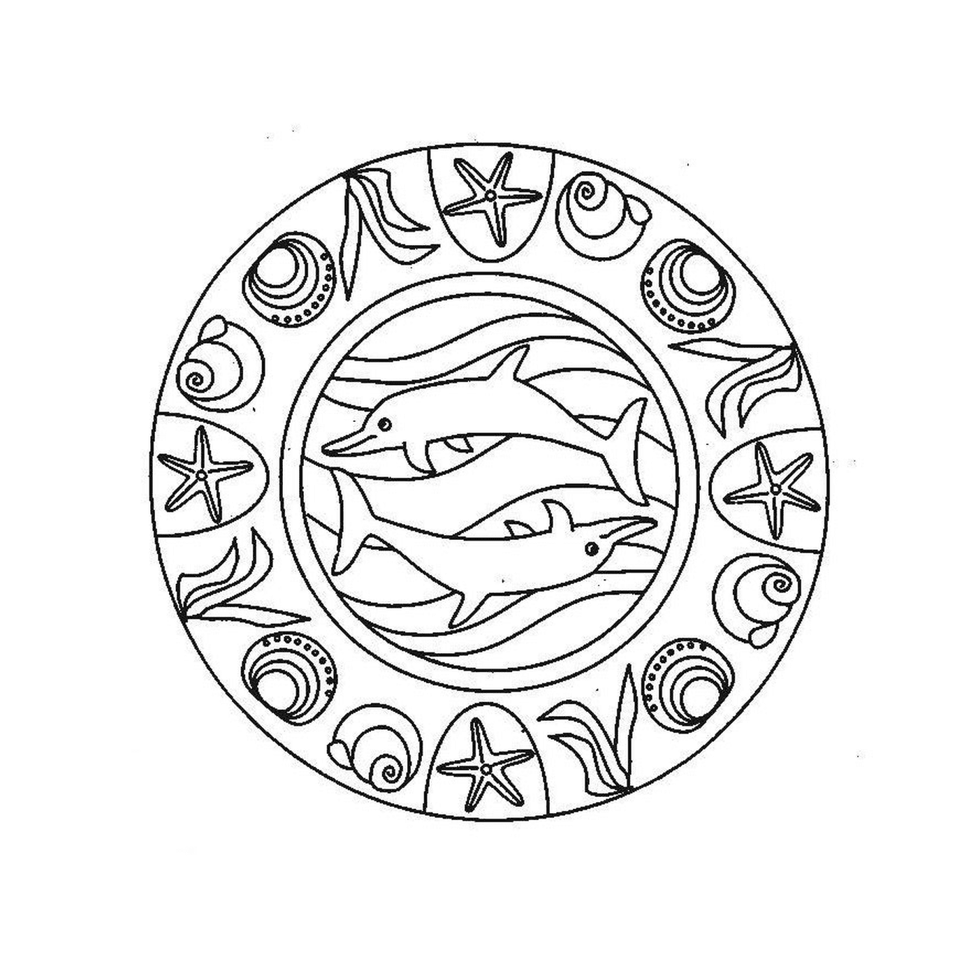  Mandala with two dolphins 