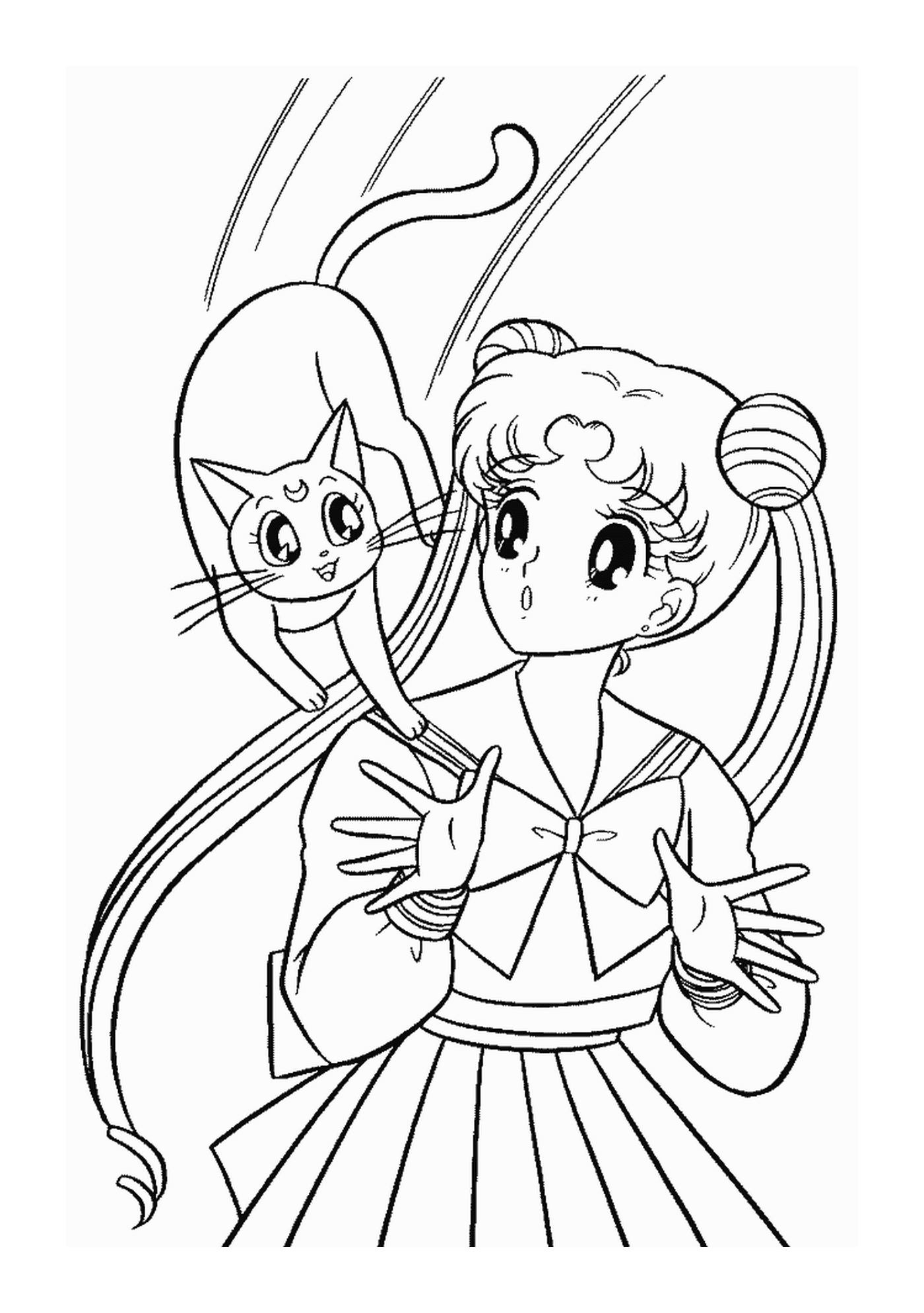  Un personaje de Sailor Moon y un gato 