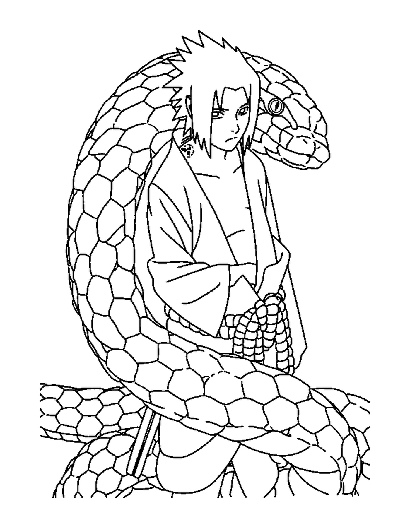  A man sitting on a big snake 