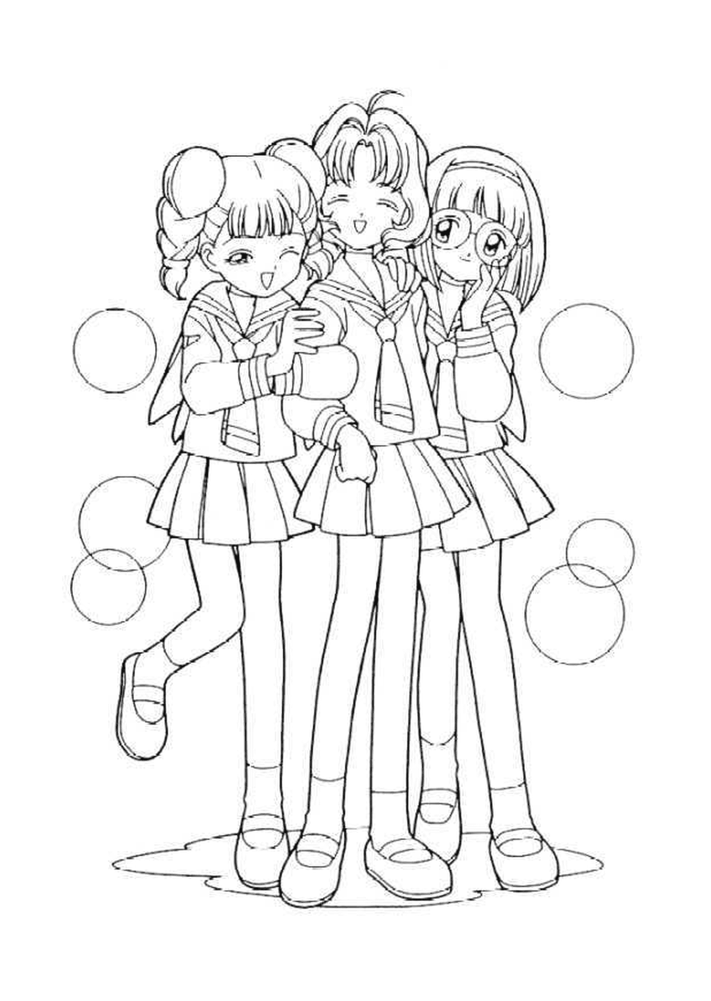  Группа в составе трех девочек, стоящих бок о бок 